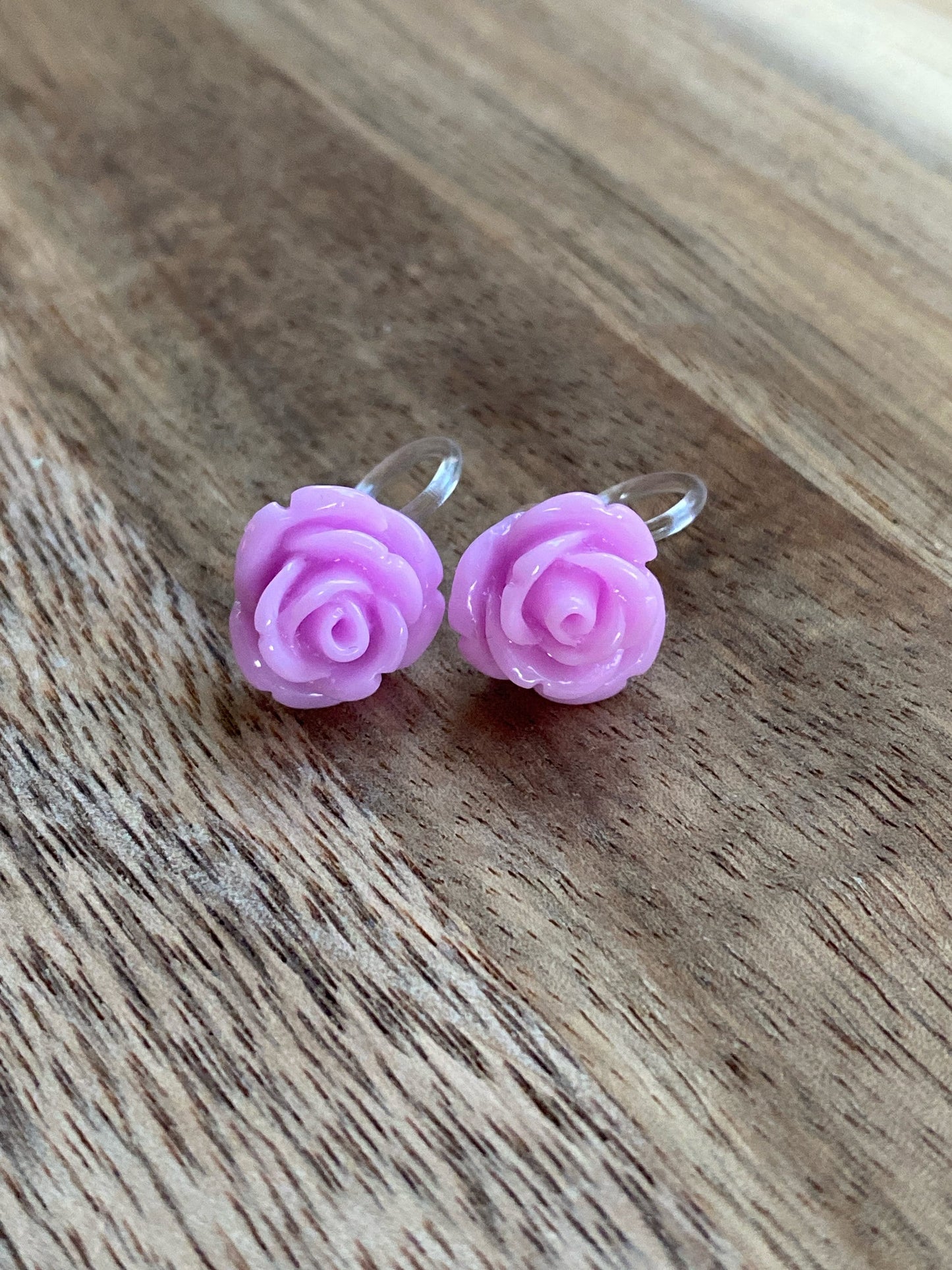 resin rose clip-on earrings, invisible clip flower earrings, no pierce earrings for unpierced ears