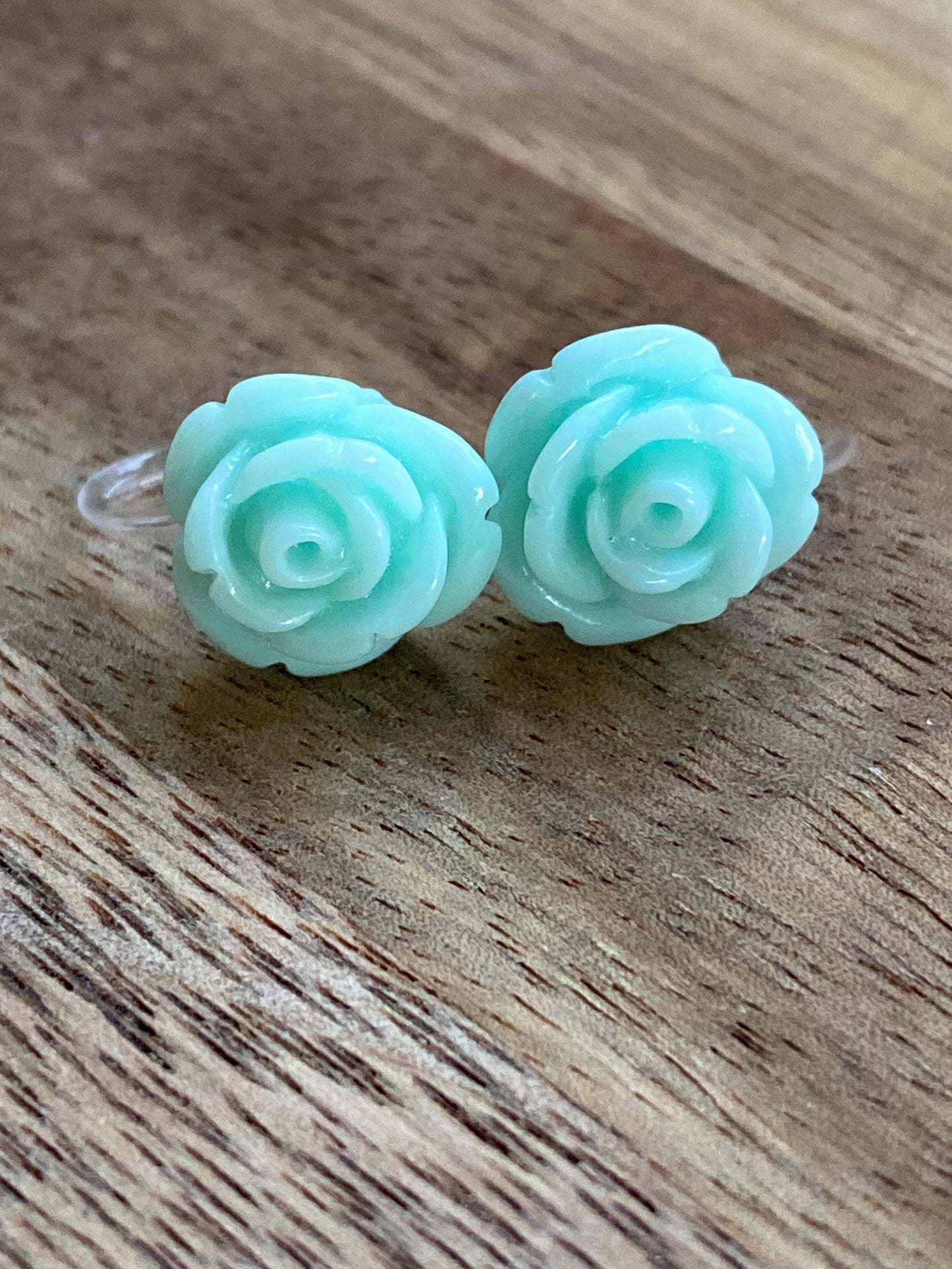 resin rose clip-on earrings, invisible clip flower earrings, no pierce earrings for unpierced ears