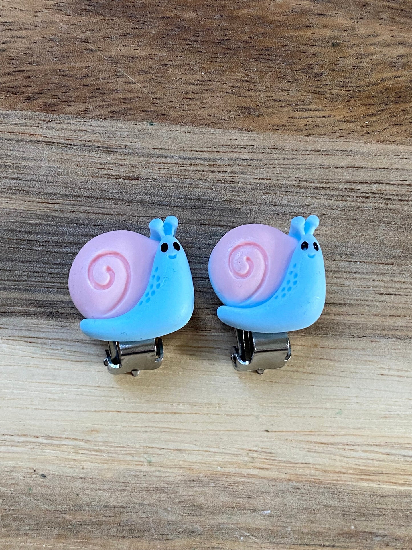 Clip on snail earrings, small pastel snail ear clips