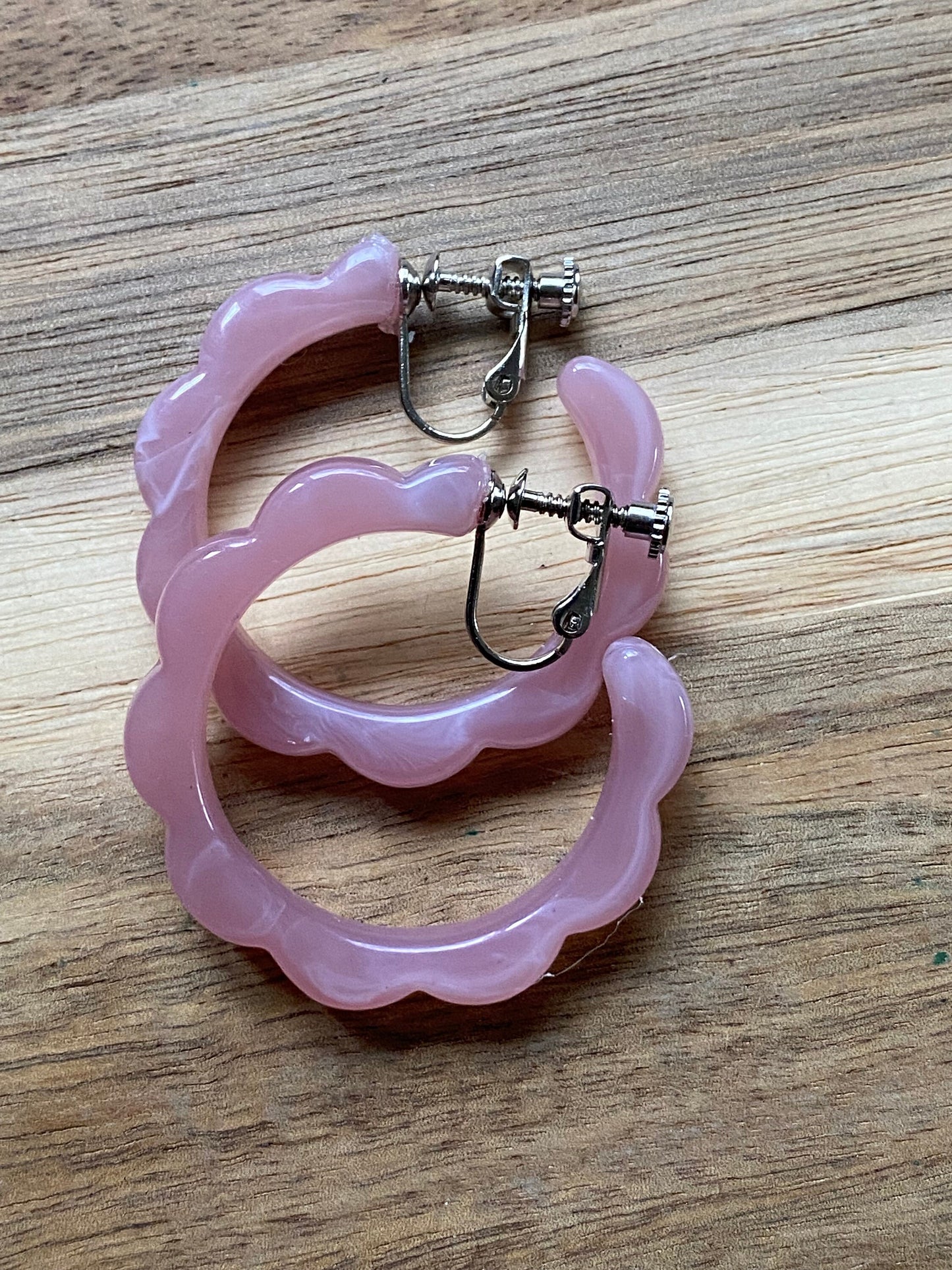 Scalloped clip on hoop earrings, screwback hoop earrings