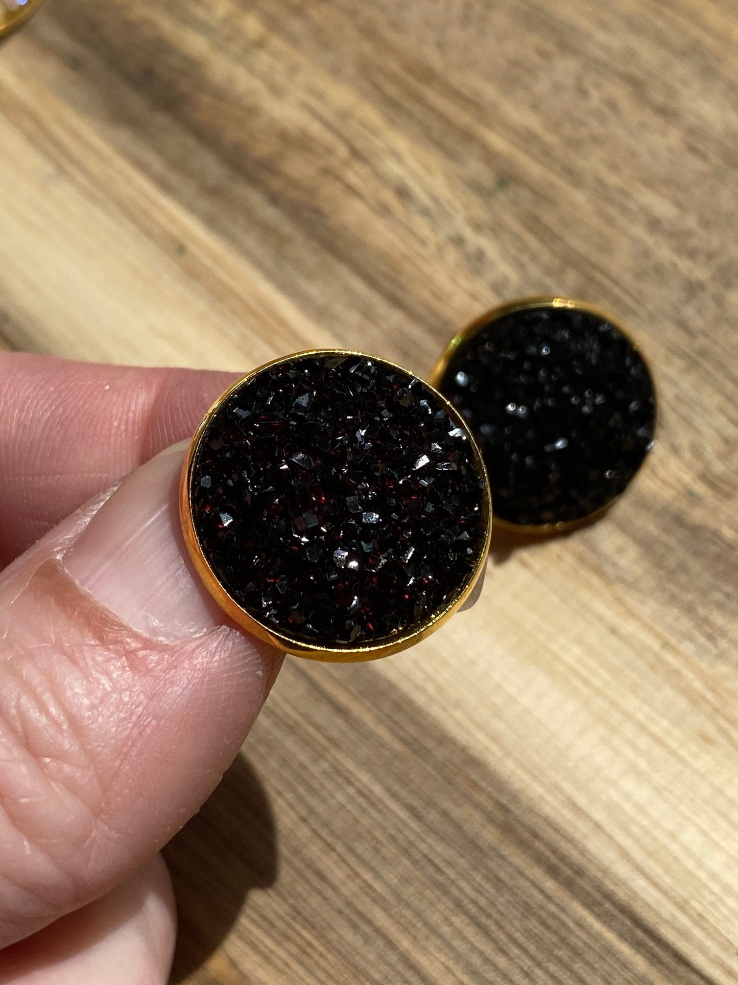 Sparkling clip on faux druxy earrings, 20mm black or white druzy earrings for unpierced ears