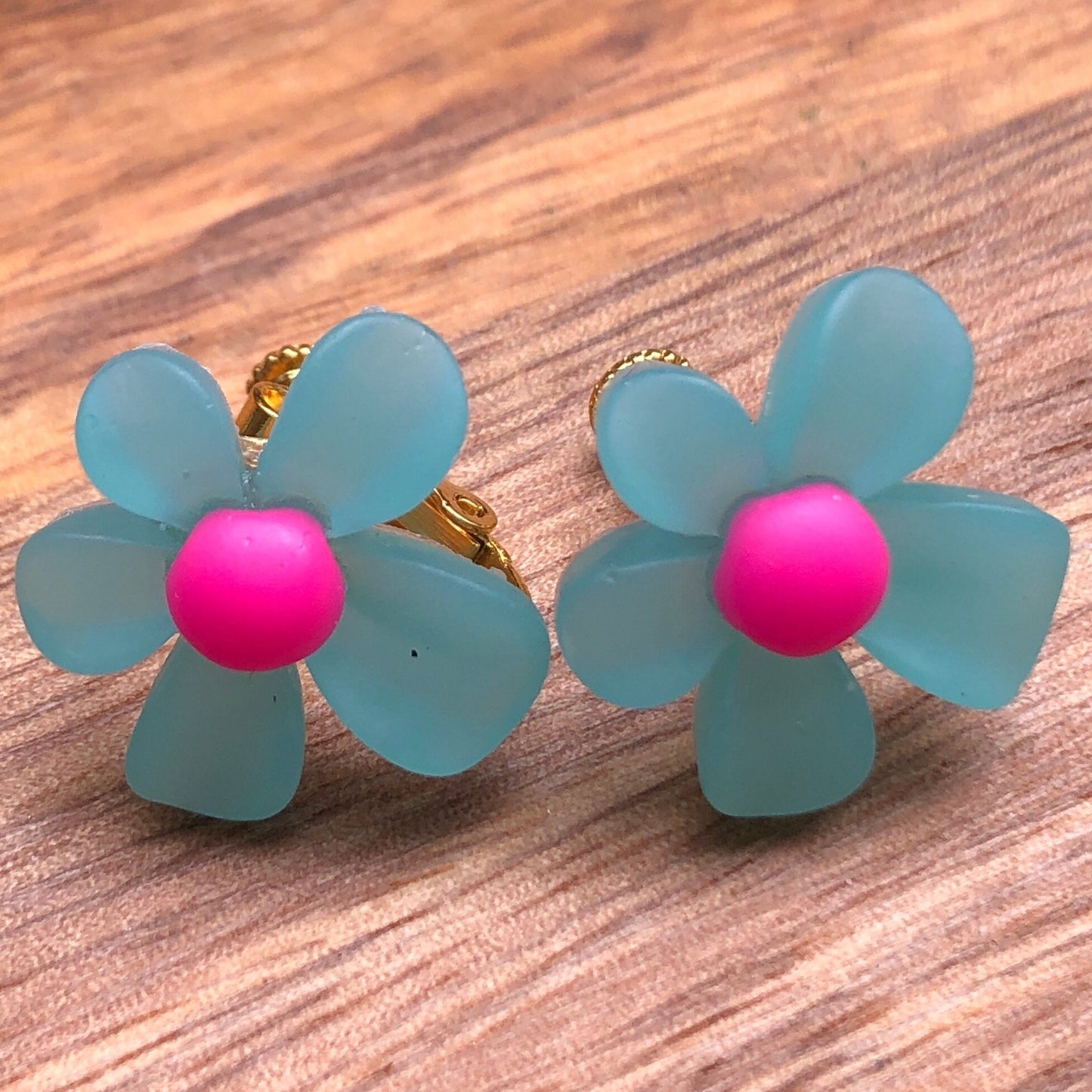 Large clip on daisy earrings,, bright coloured flowers