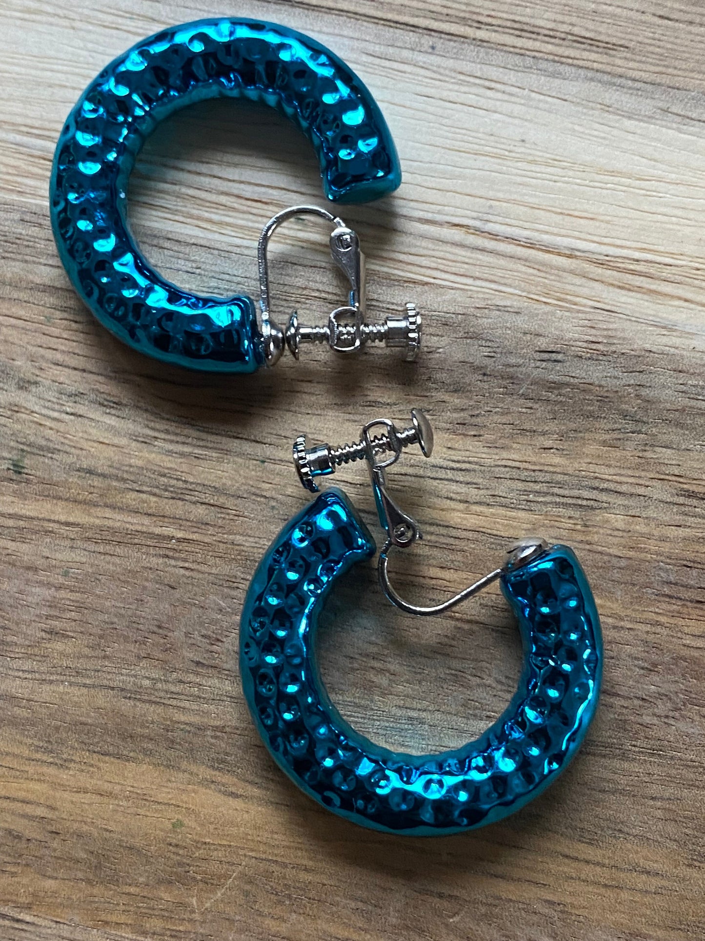 Metallic  clip on hoop earrings, colourful screwback hoop earrings