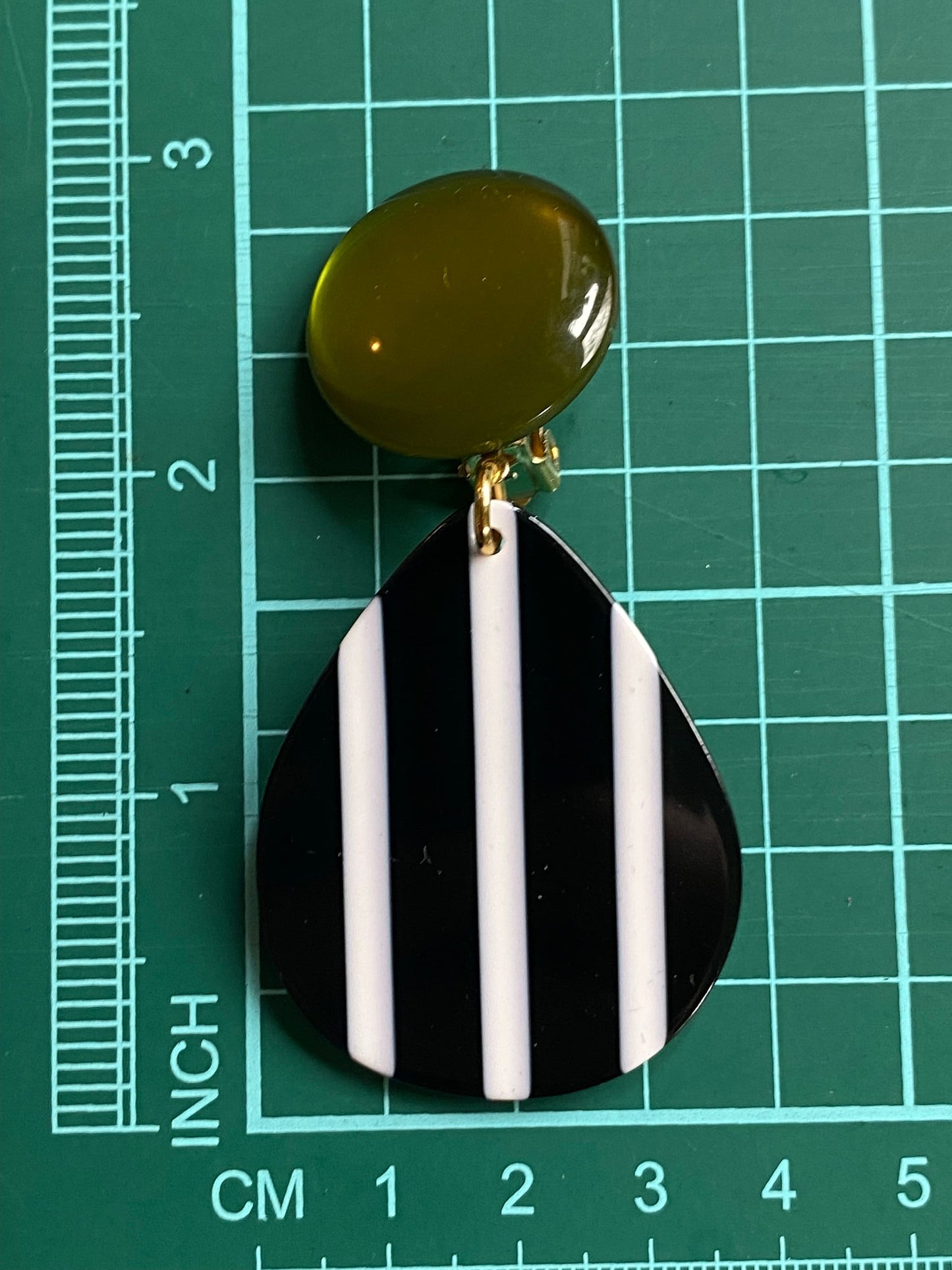 Oversized clip on green, black and white  earrings