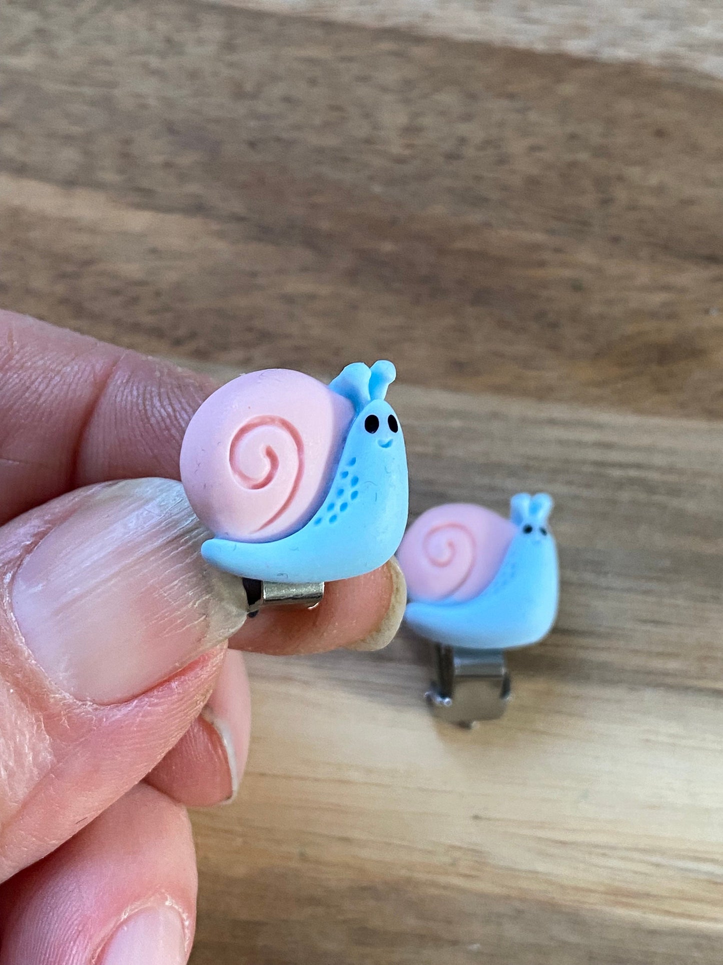 Clip on snail earrings, small pastel snail ear clips