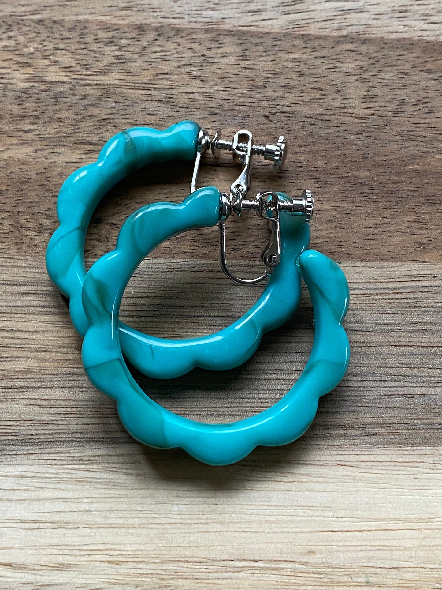 Scalloped clip on hoop earrings, screwback hoop earrings