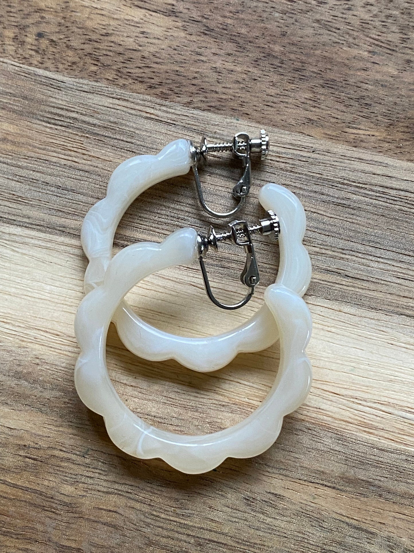 Scalloped clip on hoop earrings, screwback hoop earrings