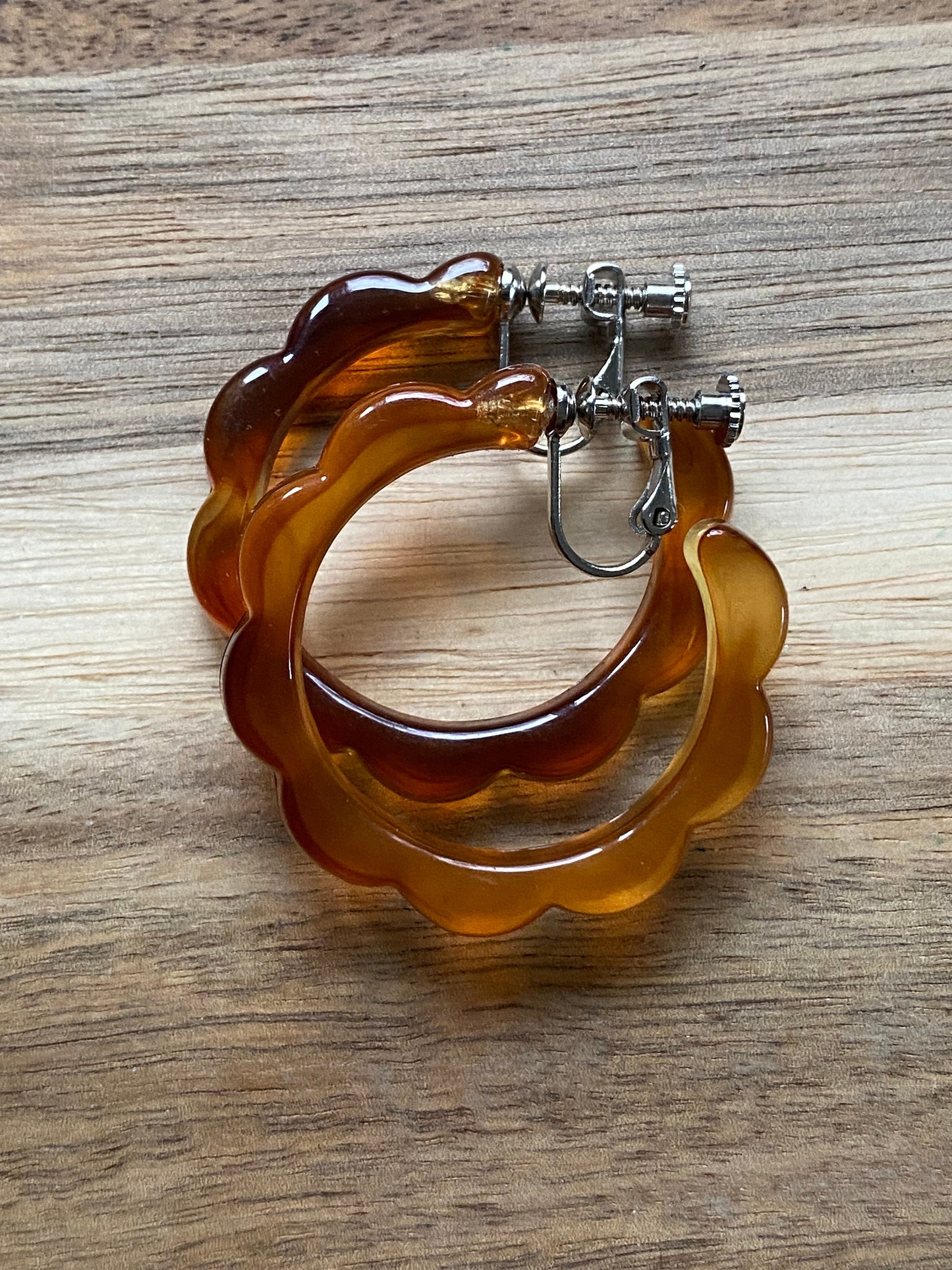 Scalloped clip on hoop earrings, screwback hoop earrings