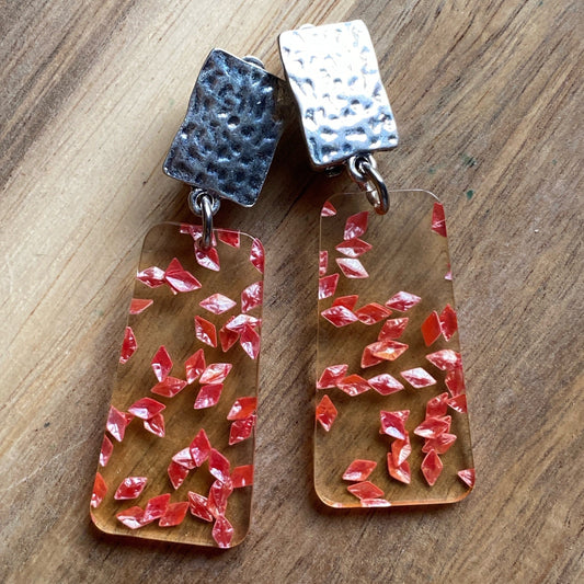 Gorgeous sparkle flake translucent trapezoid  dangling clip on earrings