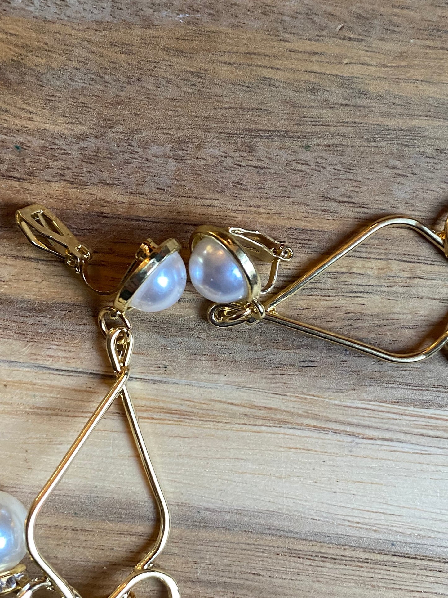 Dangling faux pearl clip on earrings, large clip on earrings