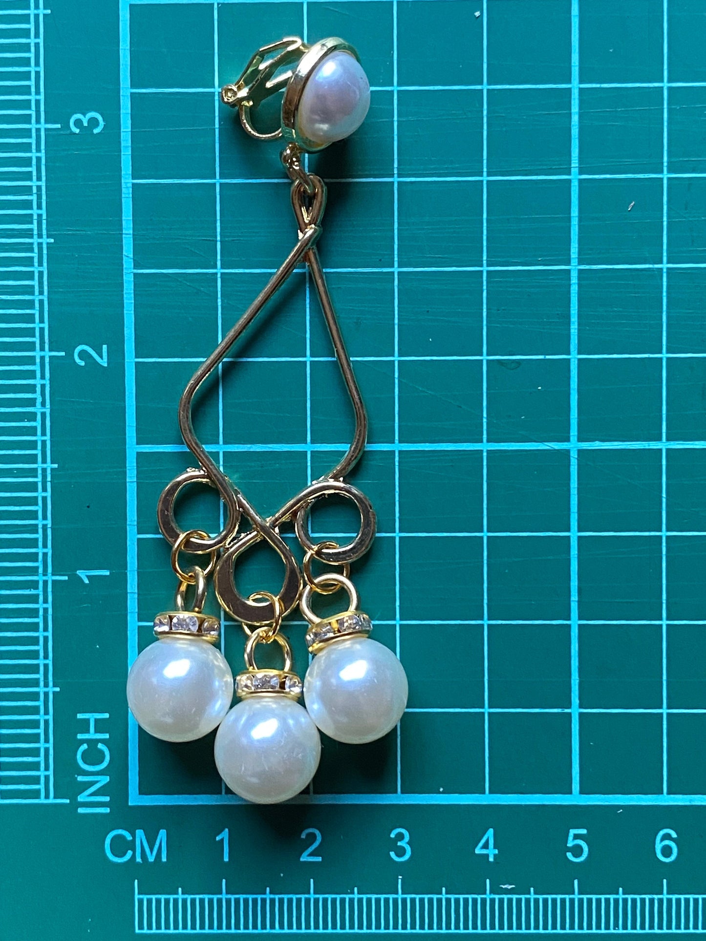 Dangling faux pearl clip on earrings, large clip on earrings