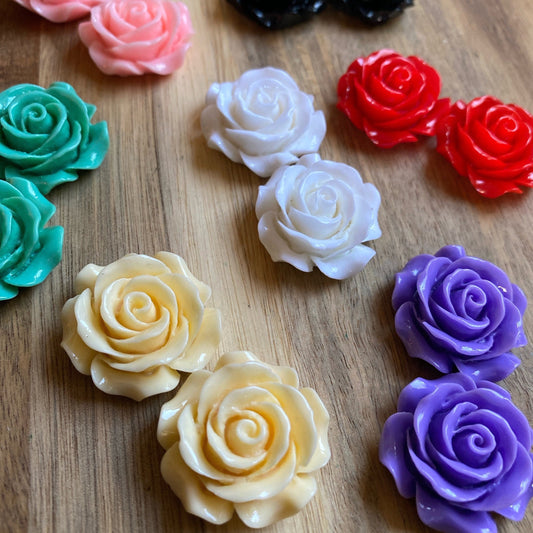 Large Clip on rose earrings, flower earrings for  unpierced ears