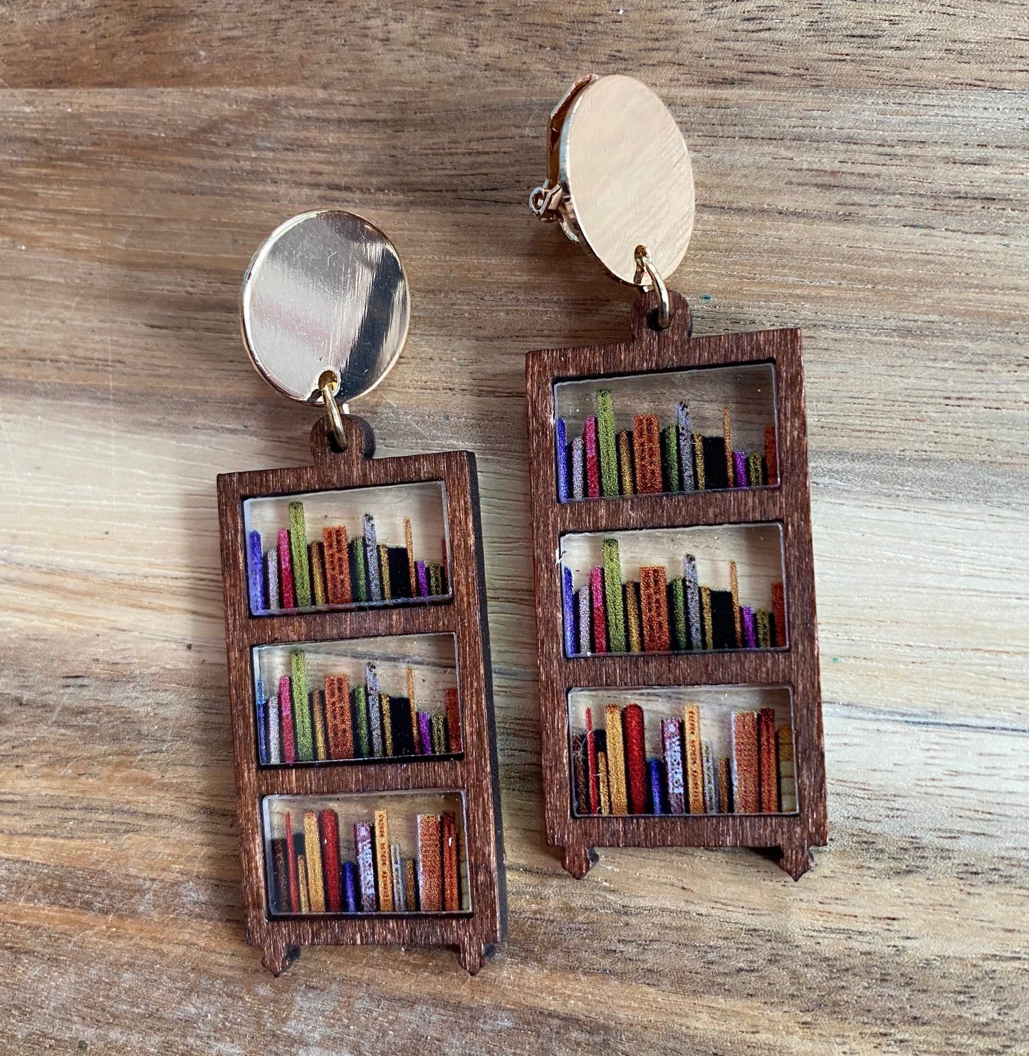 Library clip on earrings, bookshelf earrings, novelty accessories, gift for book-lover