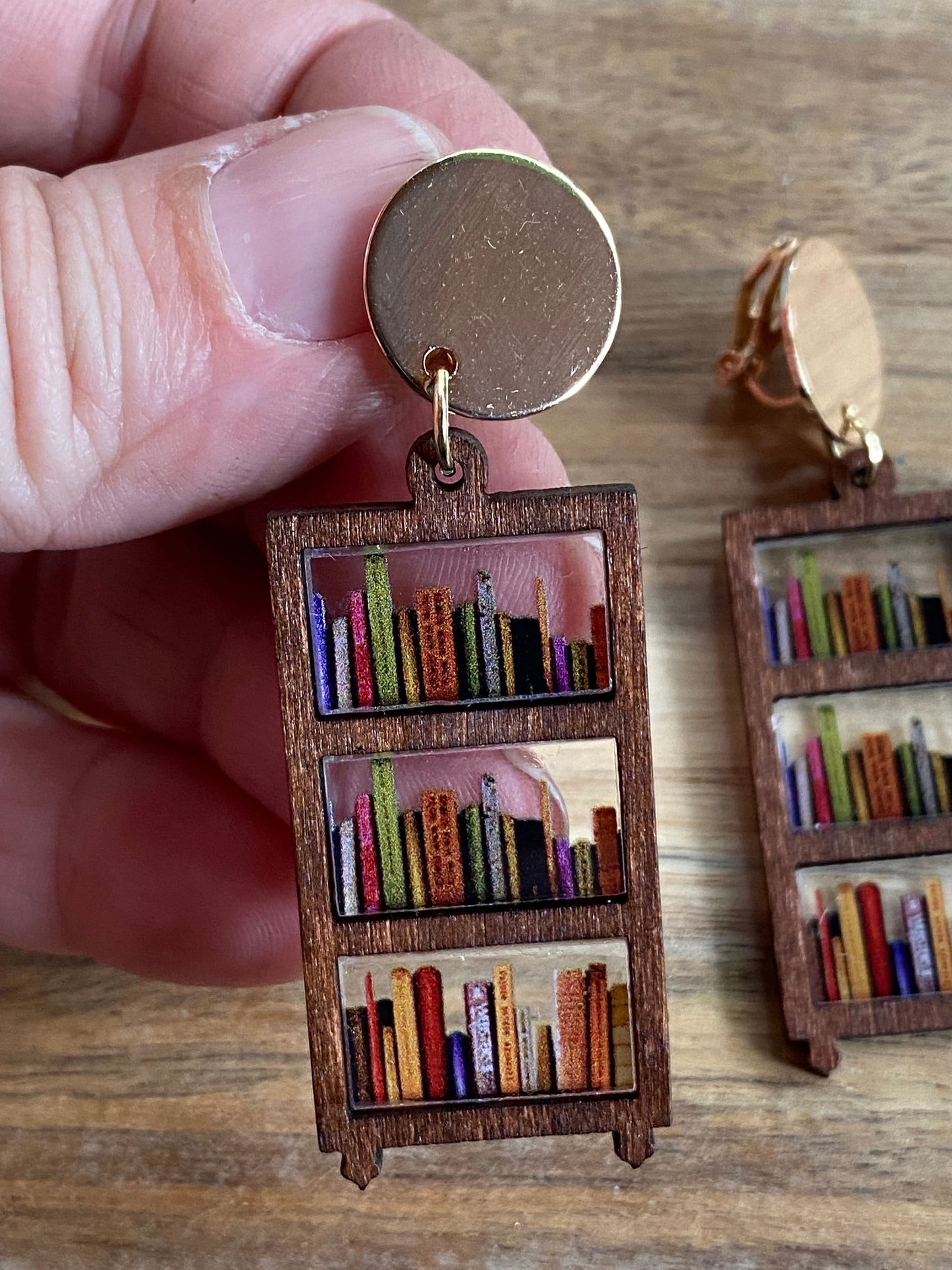 Library clip on earrings, bookshelf earrings, novelty accessories, gift for book-lover