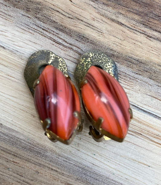 orange rhinestone clip on earrings