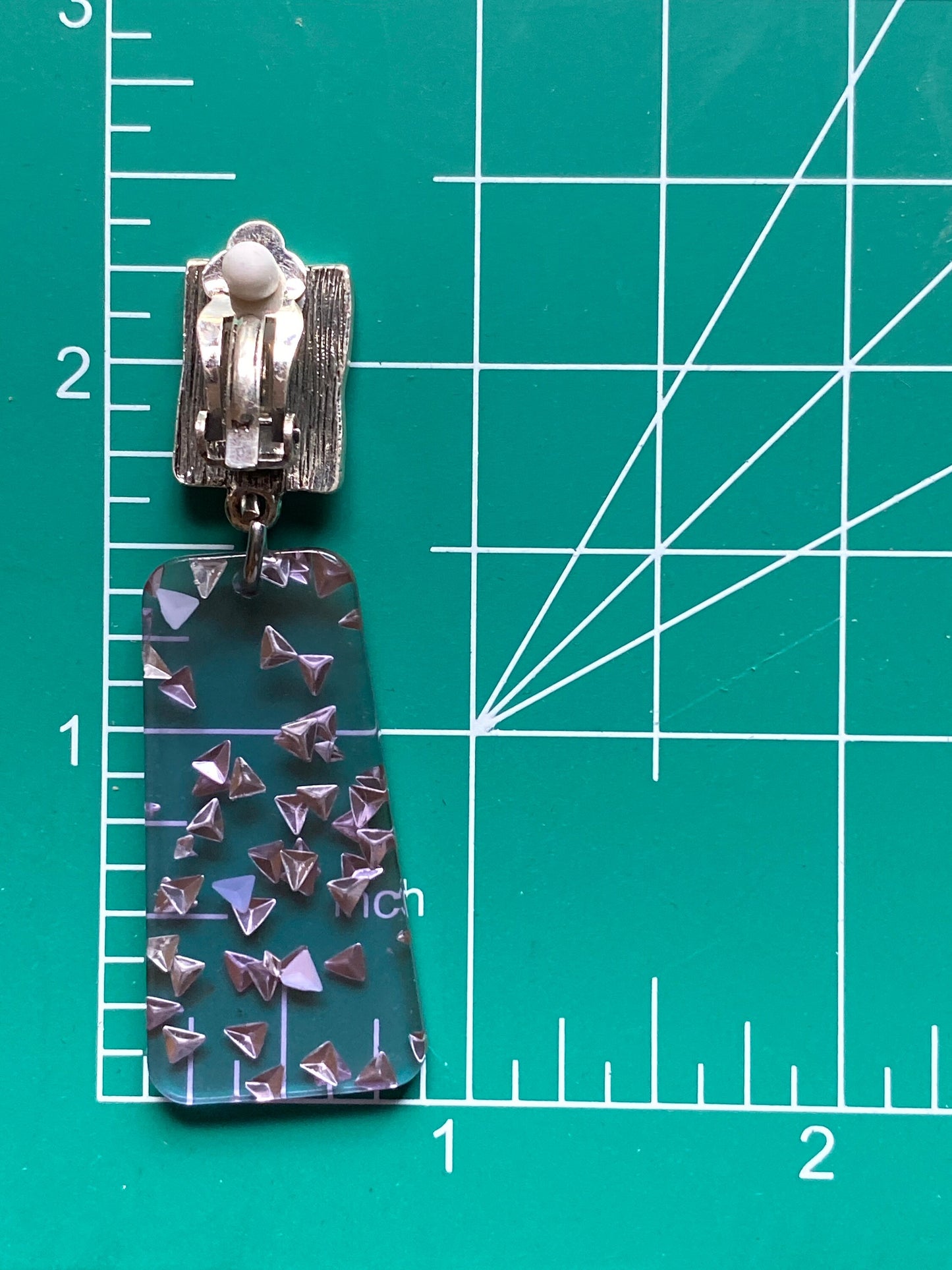 Gorgeous sparkle flake translucent trapezoid  dangling clip on earrings