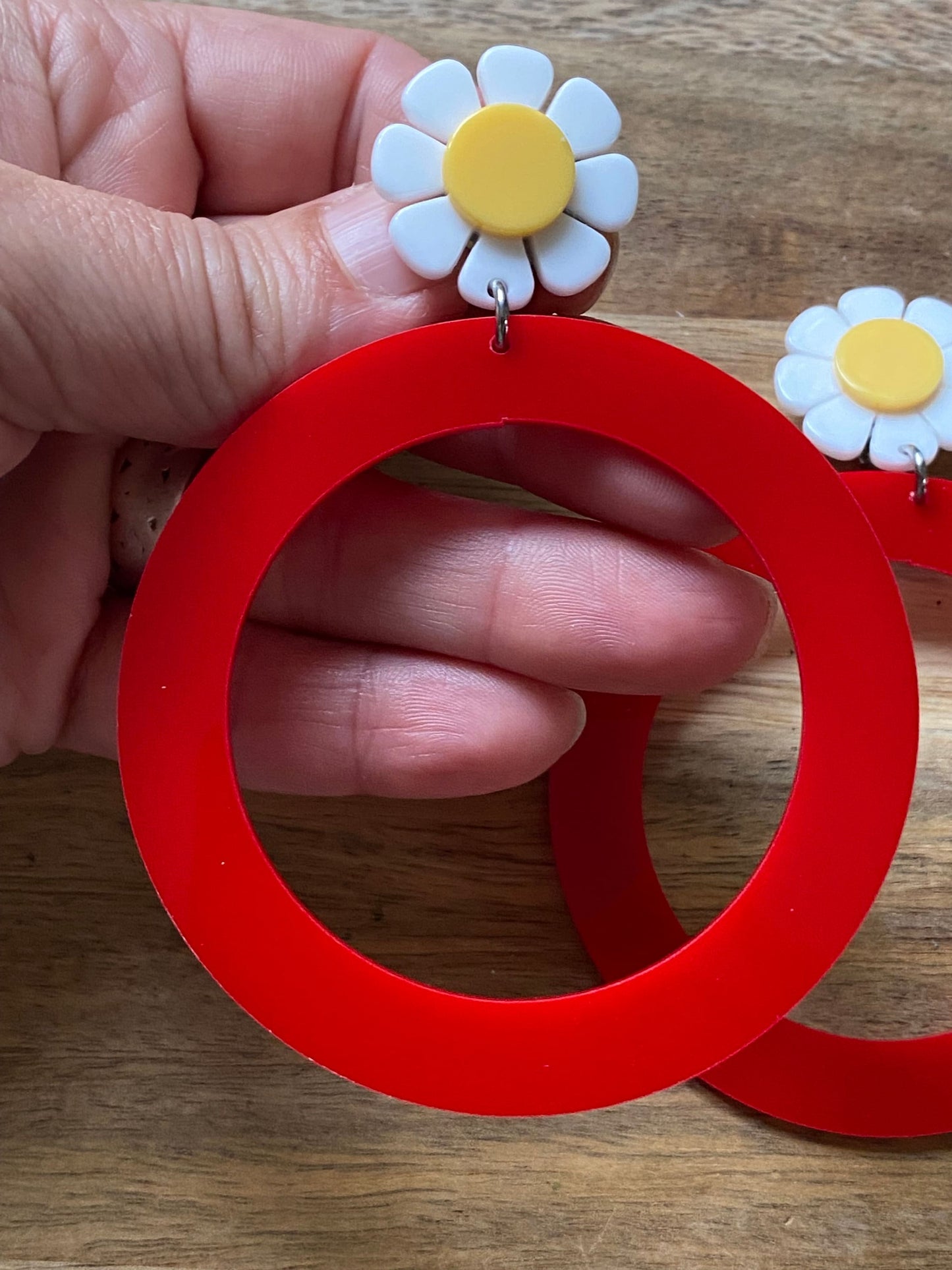 Oversized hoop earrings, clip on giant daisy hoops, no pierce hoops