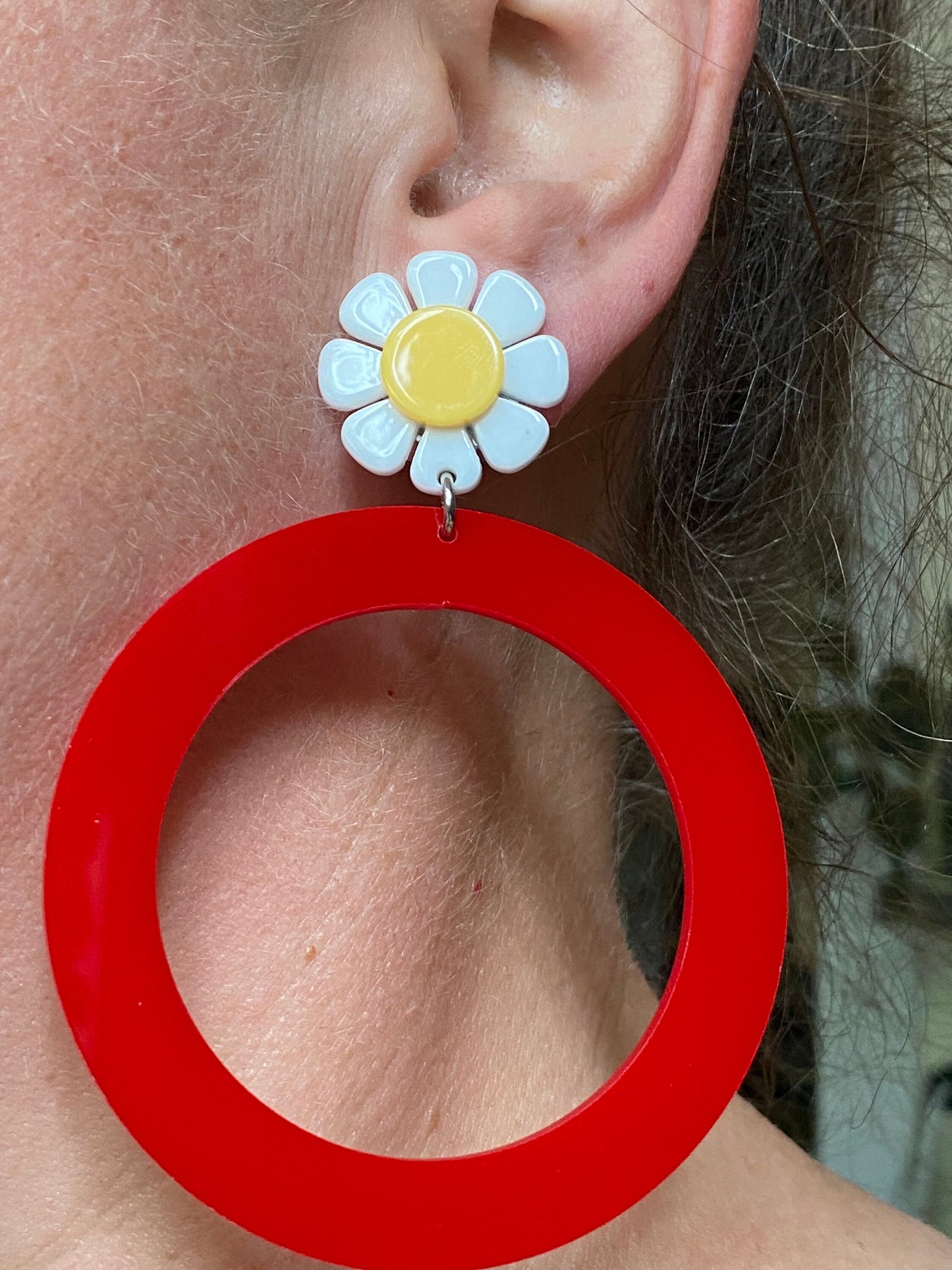 Oversized hoop earrings, clip on giant daisy hoops, no pierce hoops