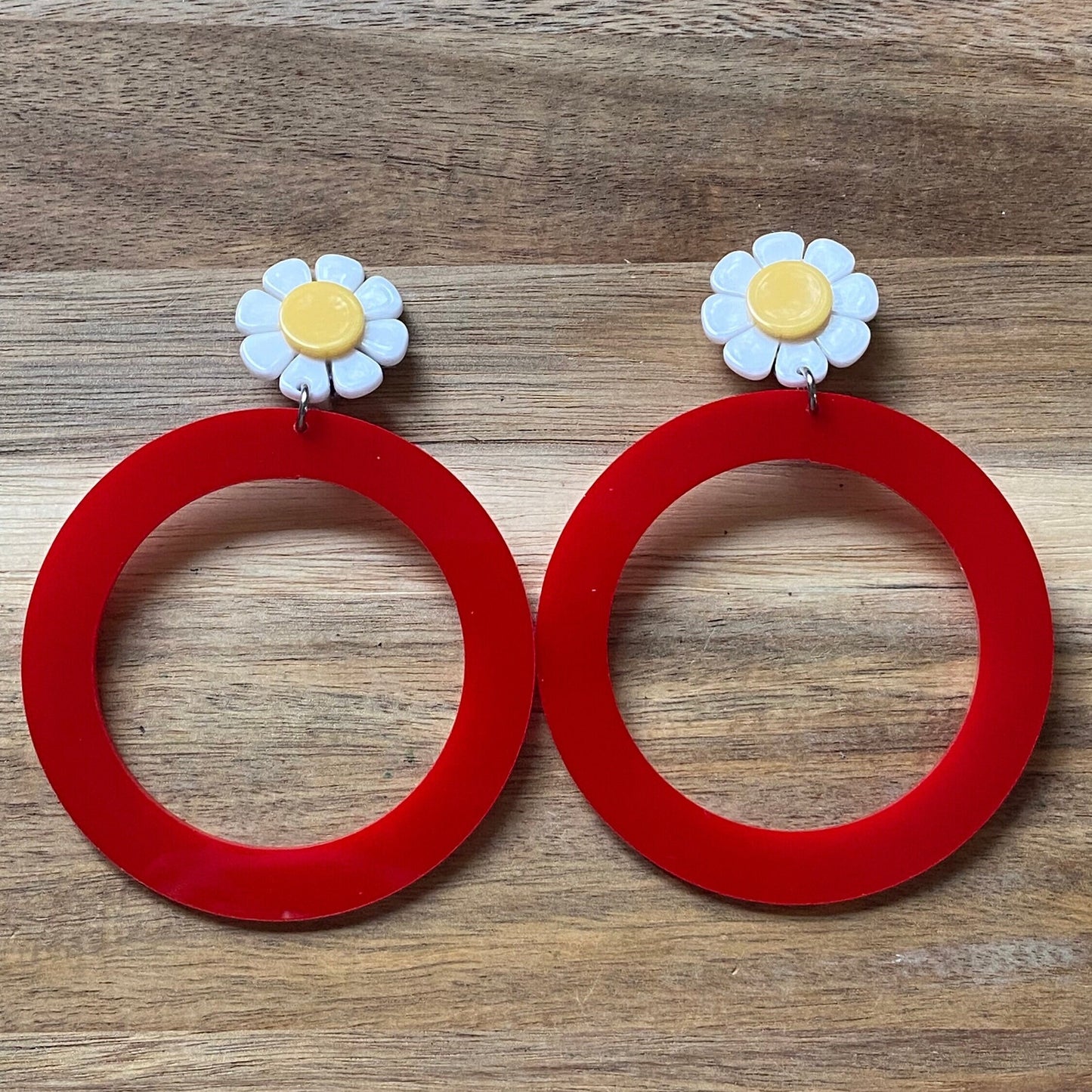 Oversized hoop earrings, clip on giant daisy hoops, no pierce hoops