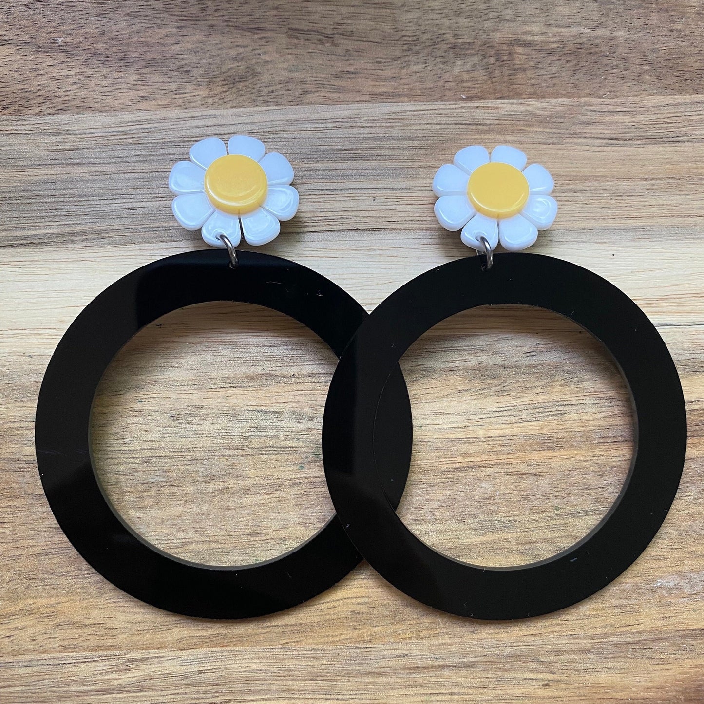 Oversized hoop earrings, clip on giant daisy hoops, no pierce hoops