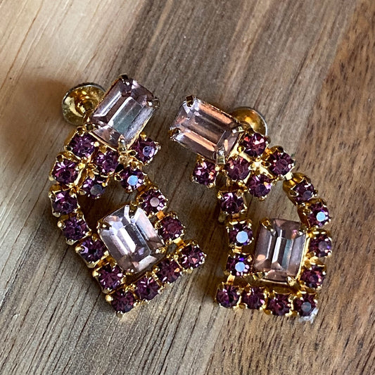 purple rhinestone clip on earrings