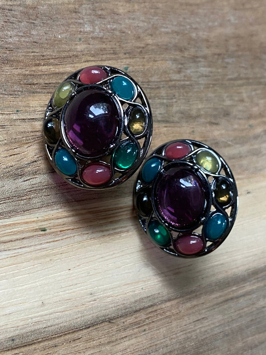 multicoloured cabochon clip on earrings