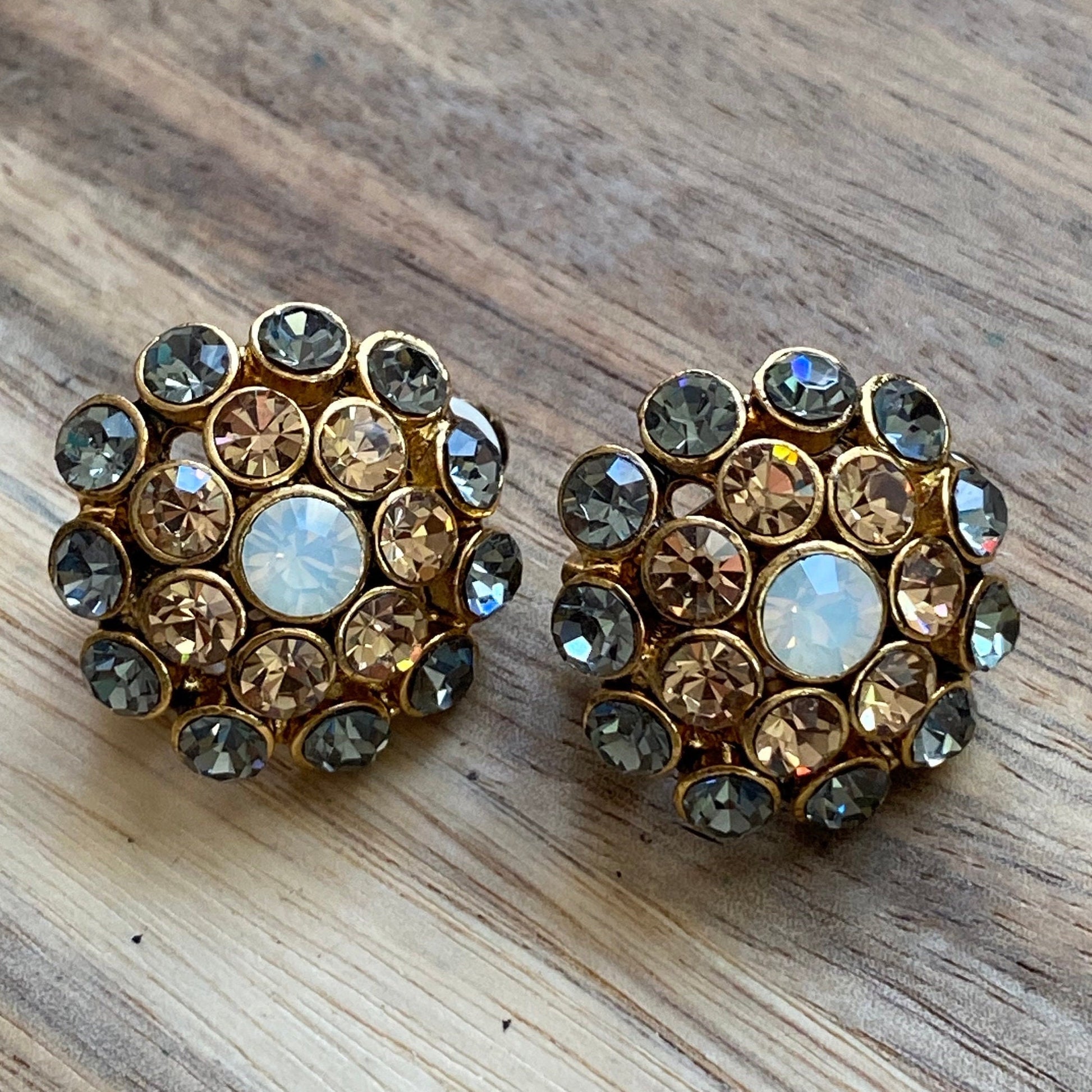 Vintage autumn rhinestone clip on earrings