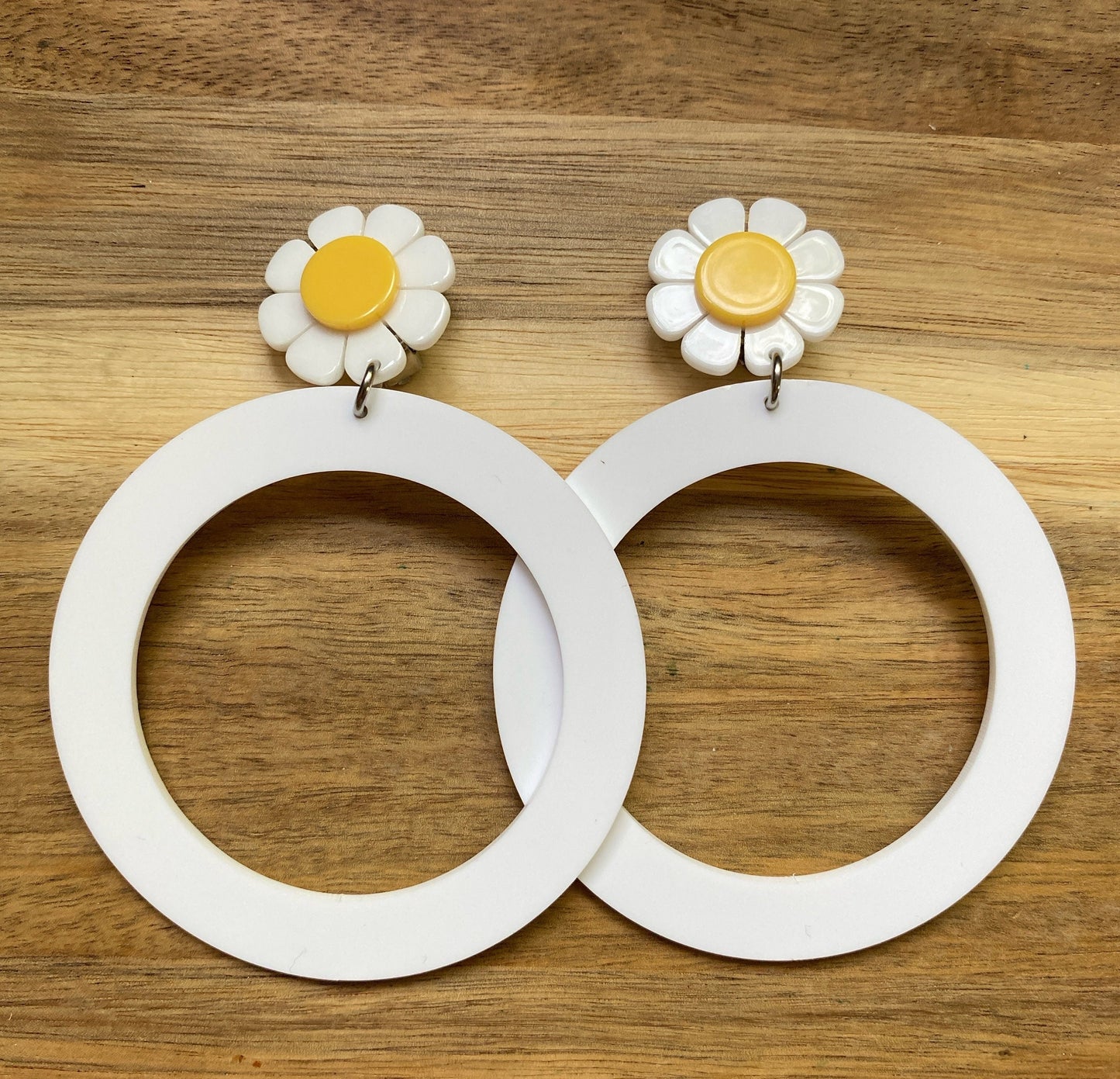 Oversized hoop earrings, clip on giant daisy hoops, no pierce hoops