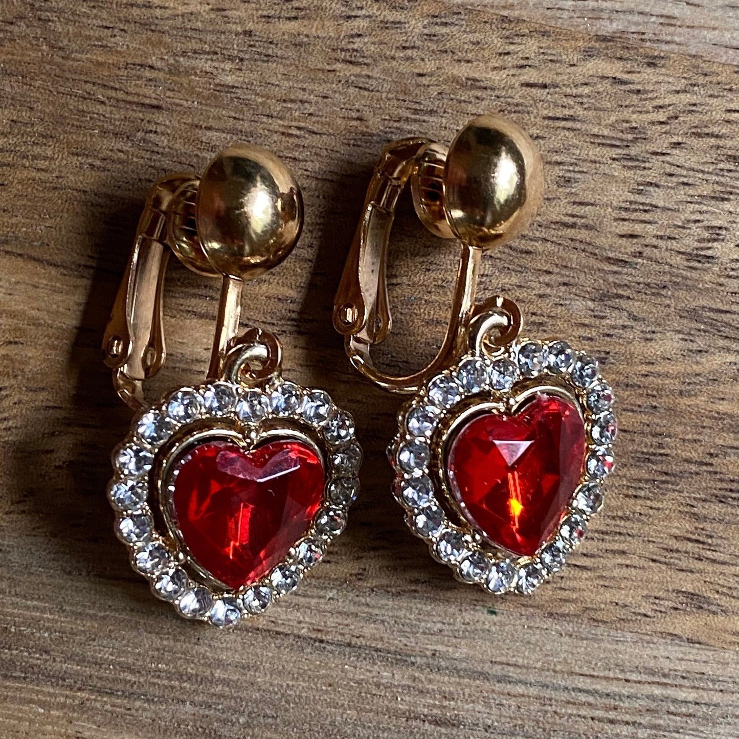 Clip on rhinestone heart earrings, Valentine’s Day gift