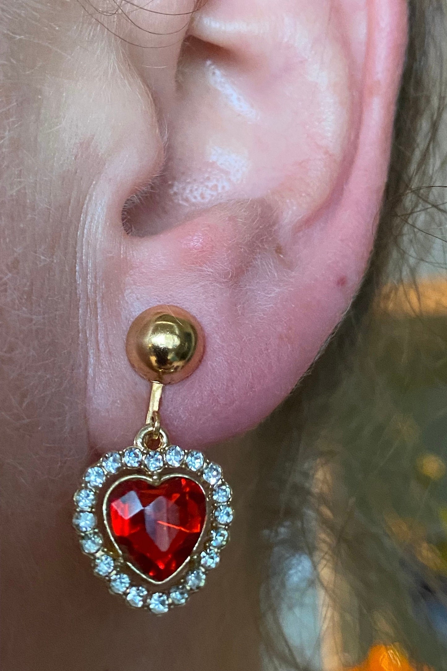 Clip on rhinestone heart earrings, Valentine’s Day gift