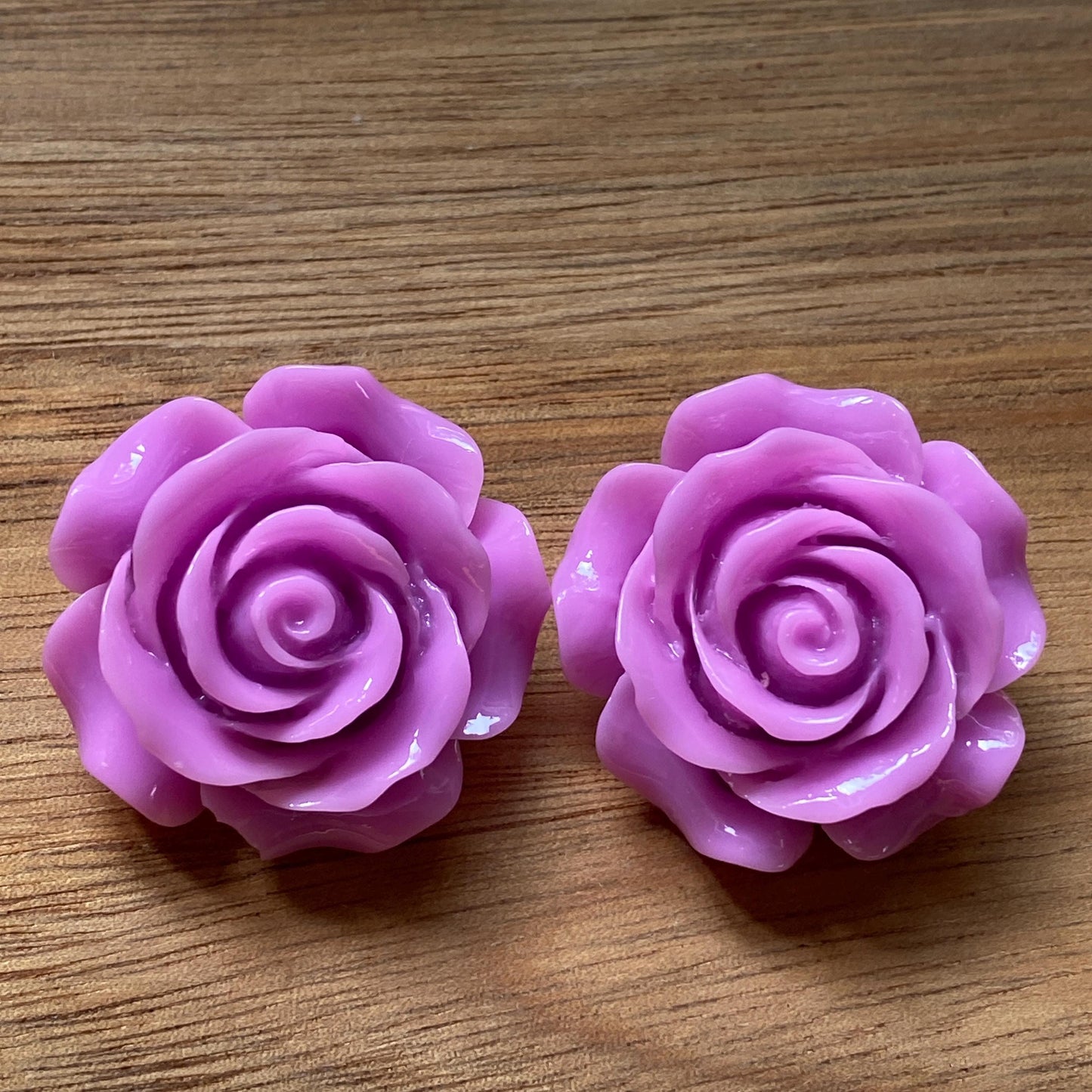 Large Clip on rose earrings, flower earrings for  unpierced ears