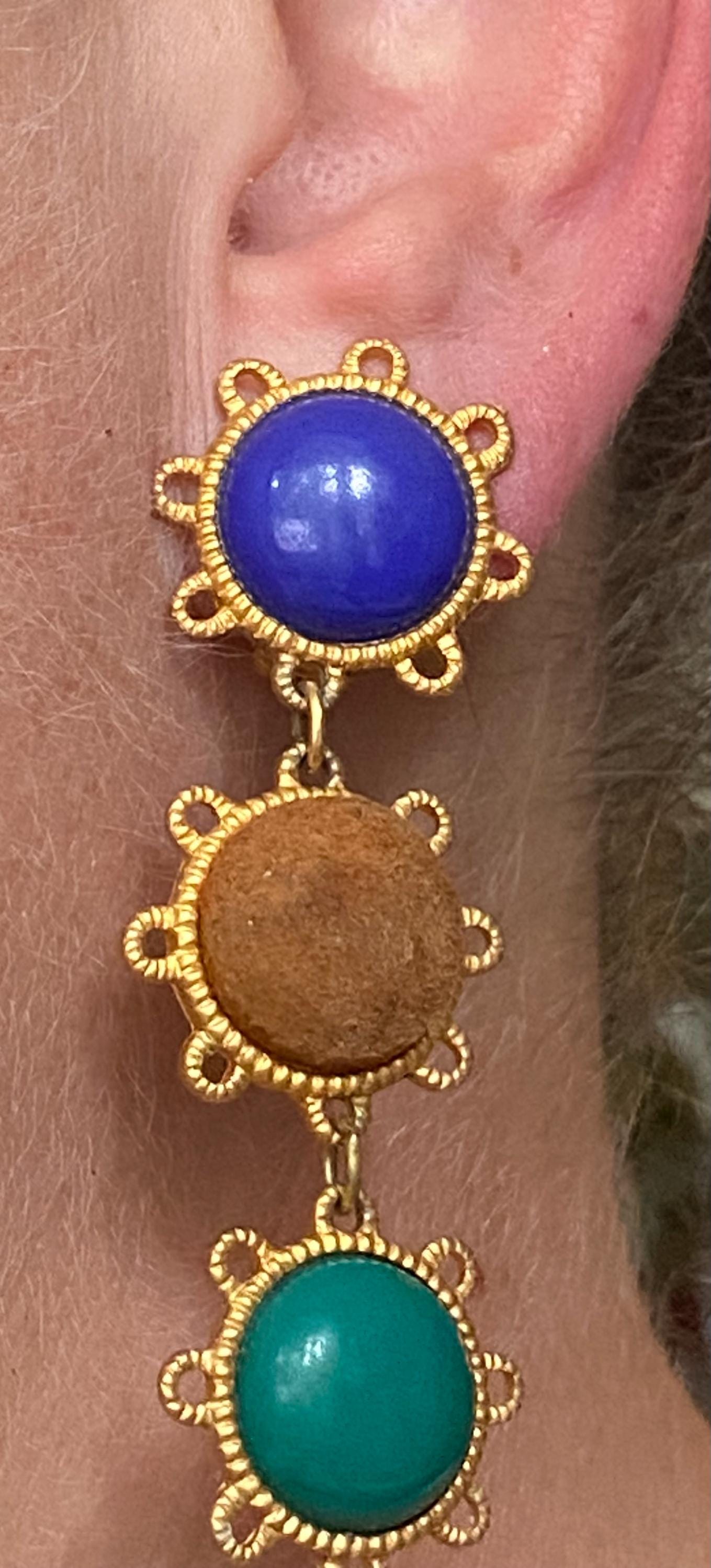 Dangling colourful medallion clip on earrings (no pierce)