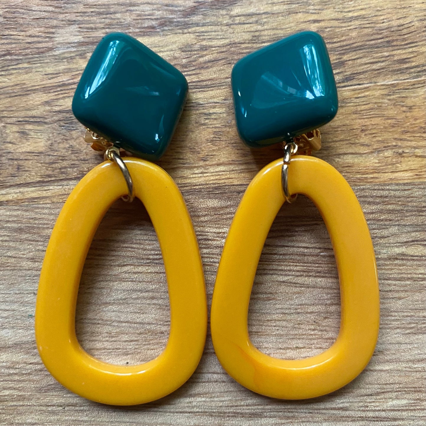 Vibrant clip on Dangling Plastic hoop earrings, dangling simple ear clips