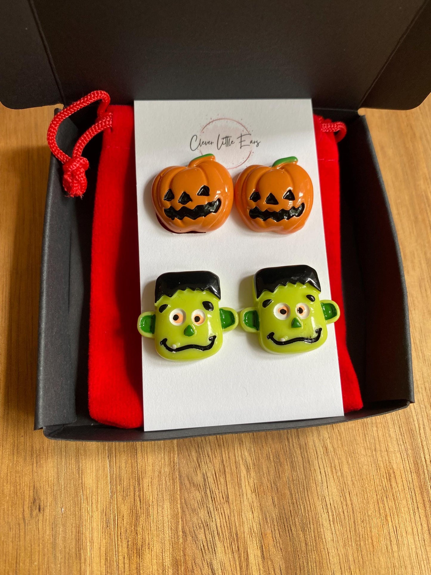 Halloween Clip on earrings gift set, jack-o’-lantern earrings, Frankenstein earrings, gifts for girls, gifts under 20