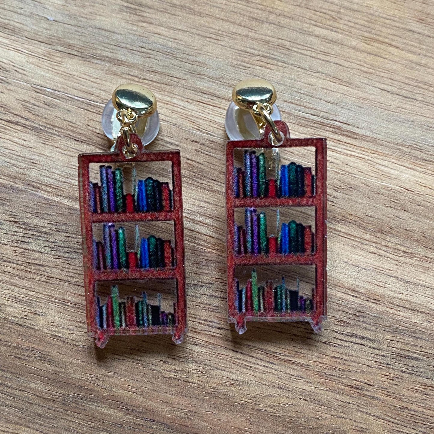 Library clip on earrings, bookshelf earrings, novelty accessories, gift for book-lover