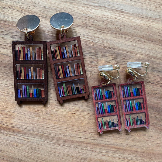 Library clip on earrings, bookshelf earrings, novelty accessories, gift for book-lover