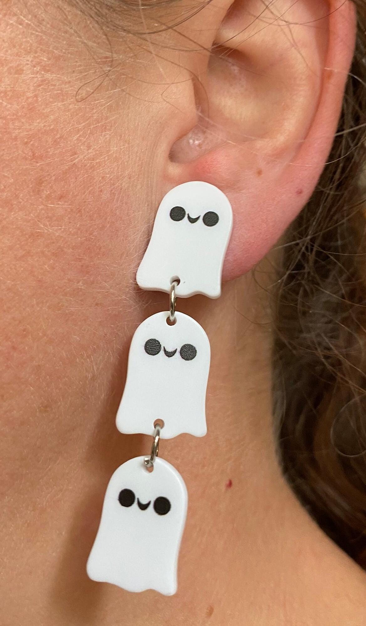 Dangling Ghost Halloween clip on earrings