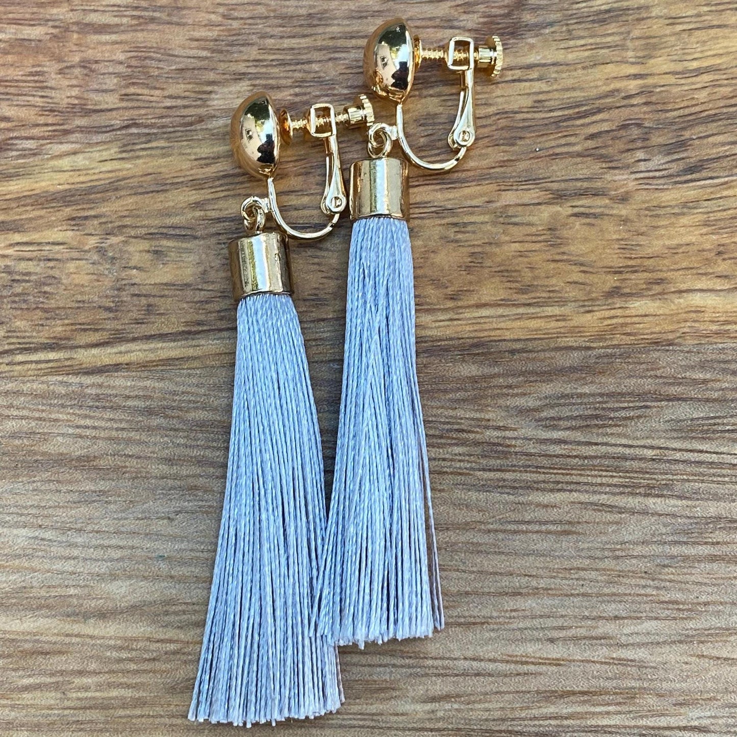 Clip on silk tassel earrings, boho earrings with screwback closures for unpierced ears