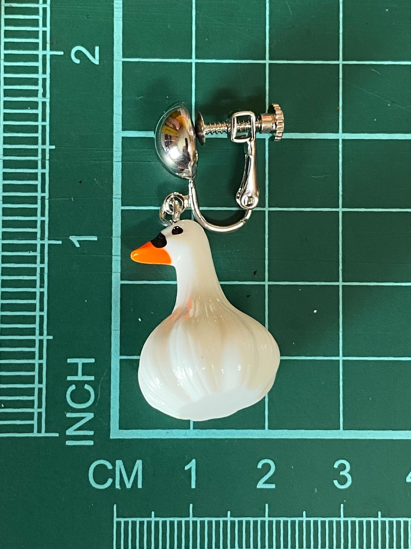 Plastic dangling goose/ garlic clip on earrings,  no pierce goose earrings, funny clip on earrings