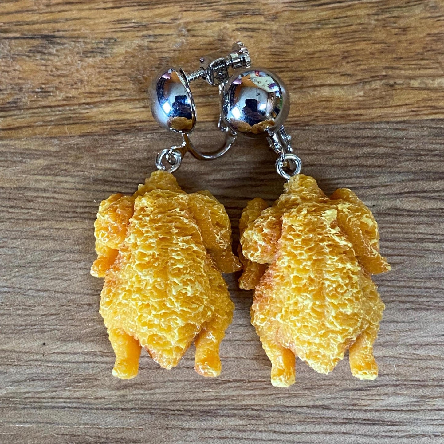 Dangling fried chicken clip on earrings plastic food earrings