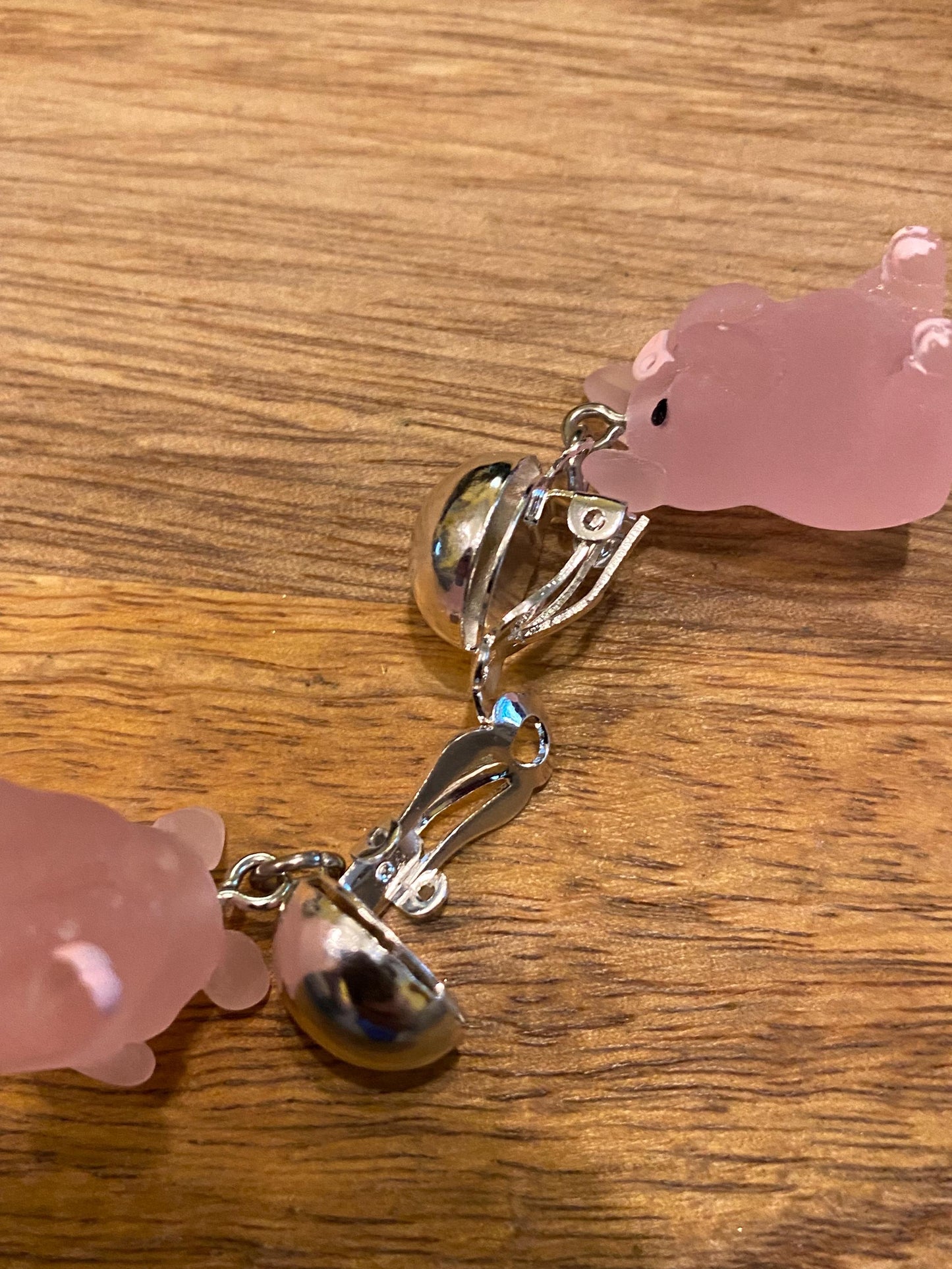 Dangling plastic 3D yoga pig clip on earrings, dangle piggy earrings