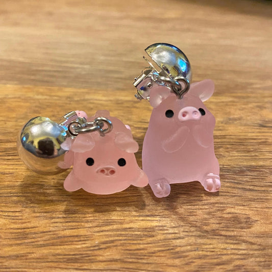 Dangling plastic 3D yoga pig clip on earrings, dangle piggy earrings