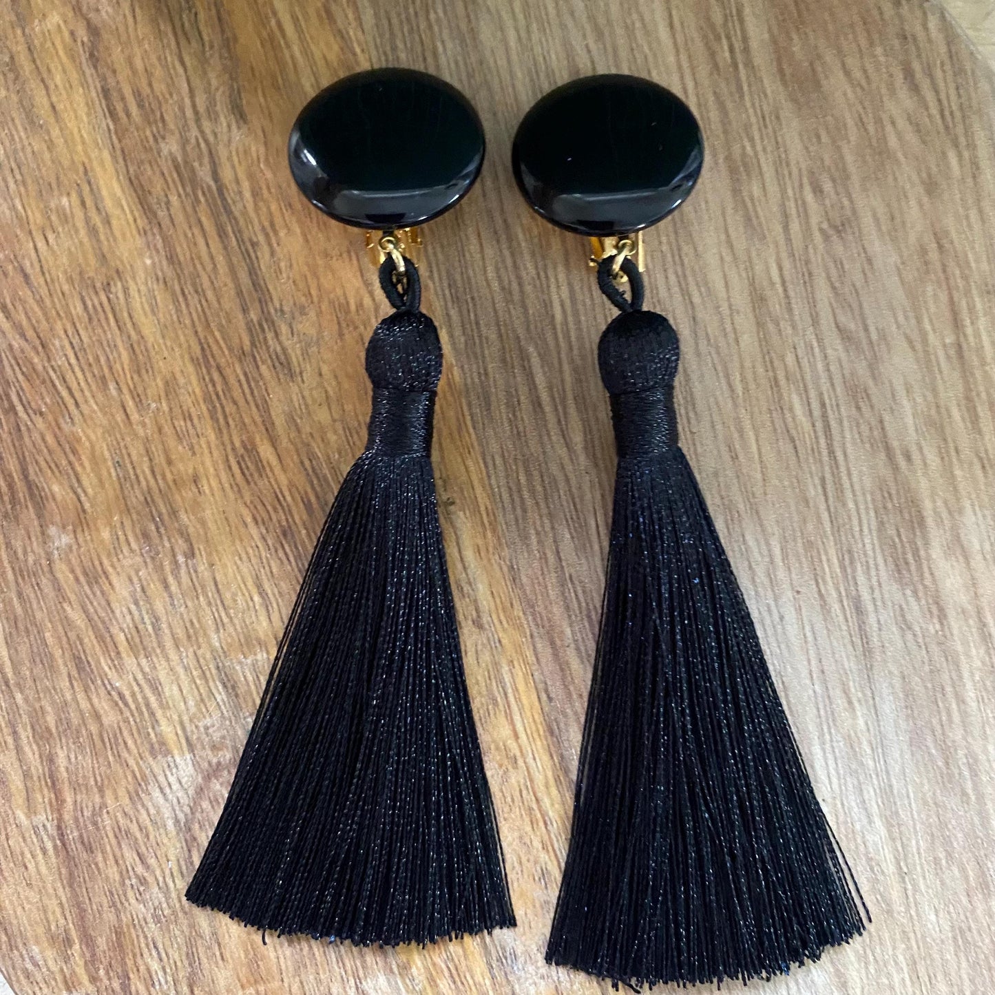 Clip on luxurious tassel earrings, long elegant ear clips