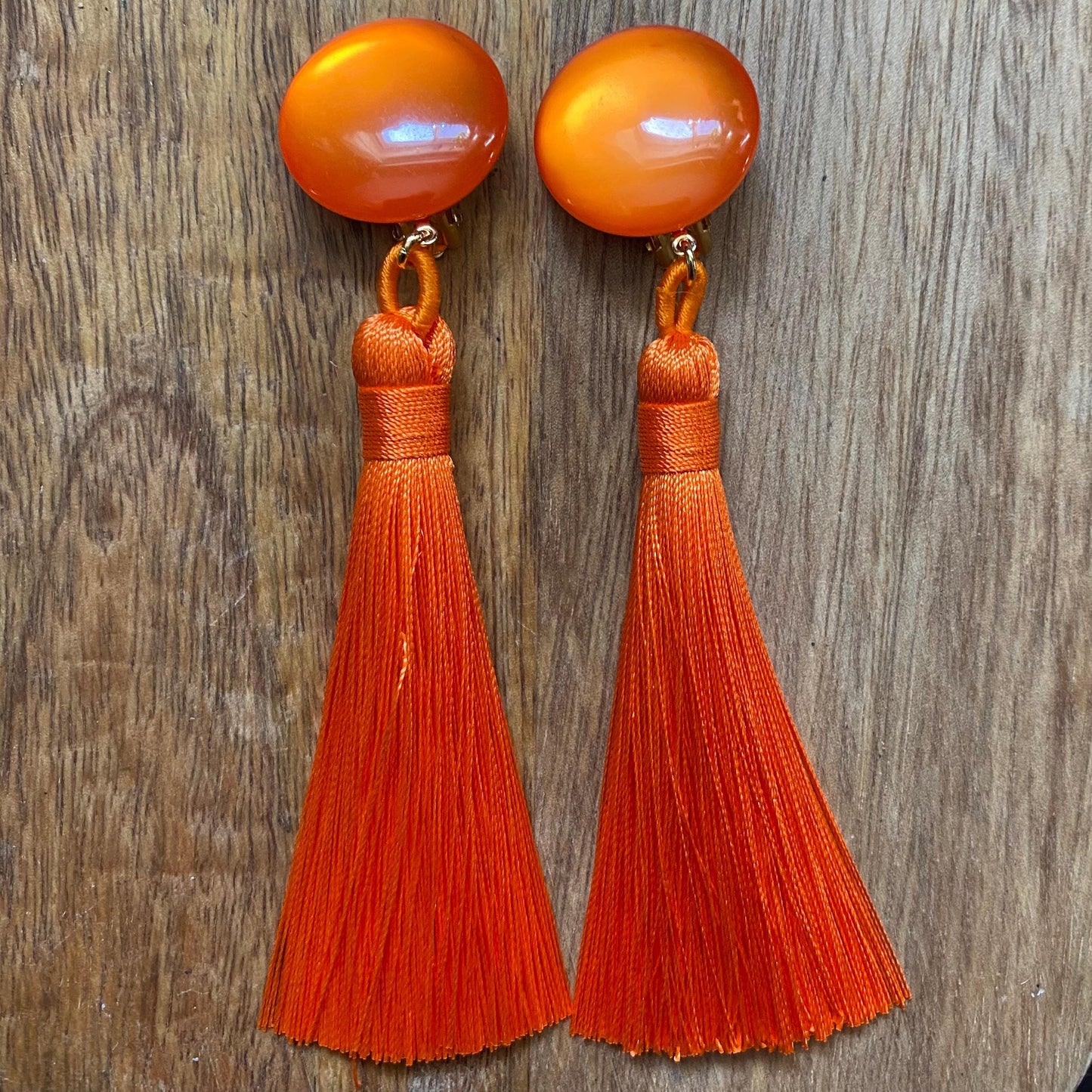 Clip on luxurious tassel earrings, long elegant ear clips