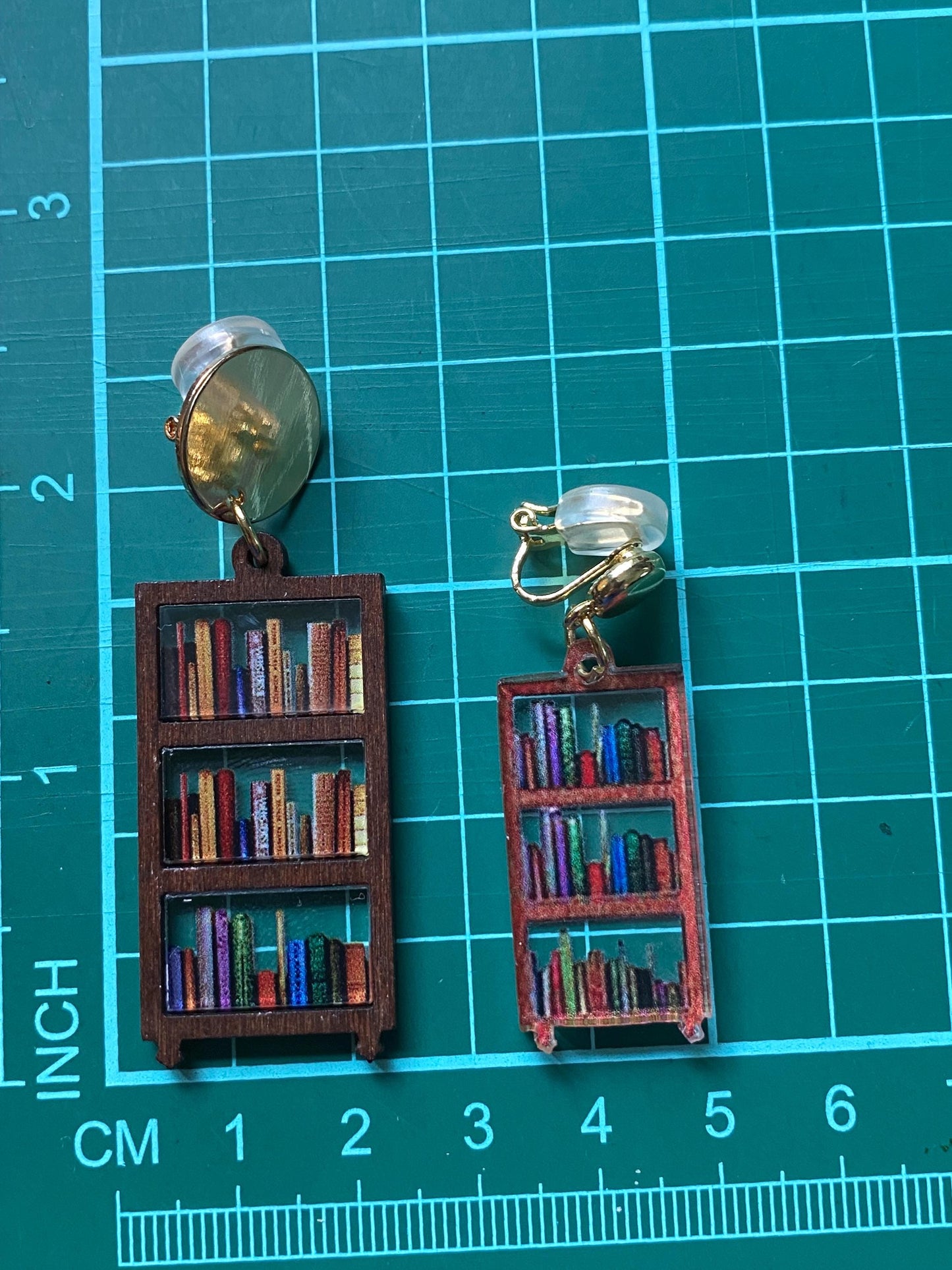 Library clip on earrings, bookshelf earrings, novelty accessories, gift for book-lover