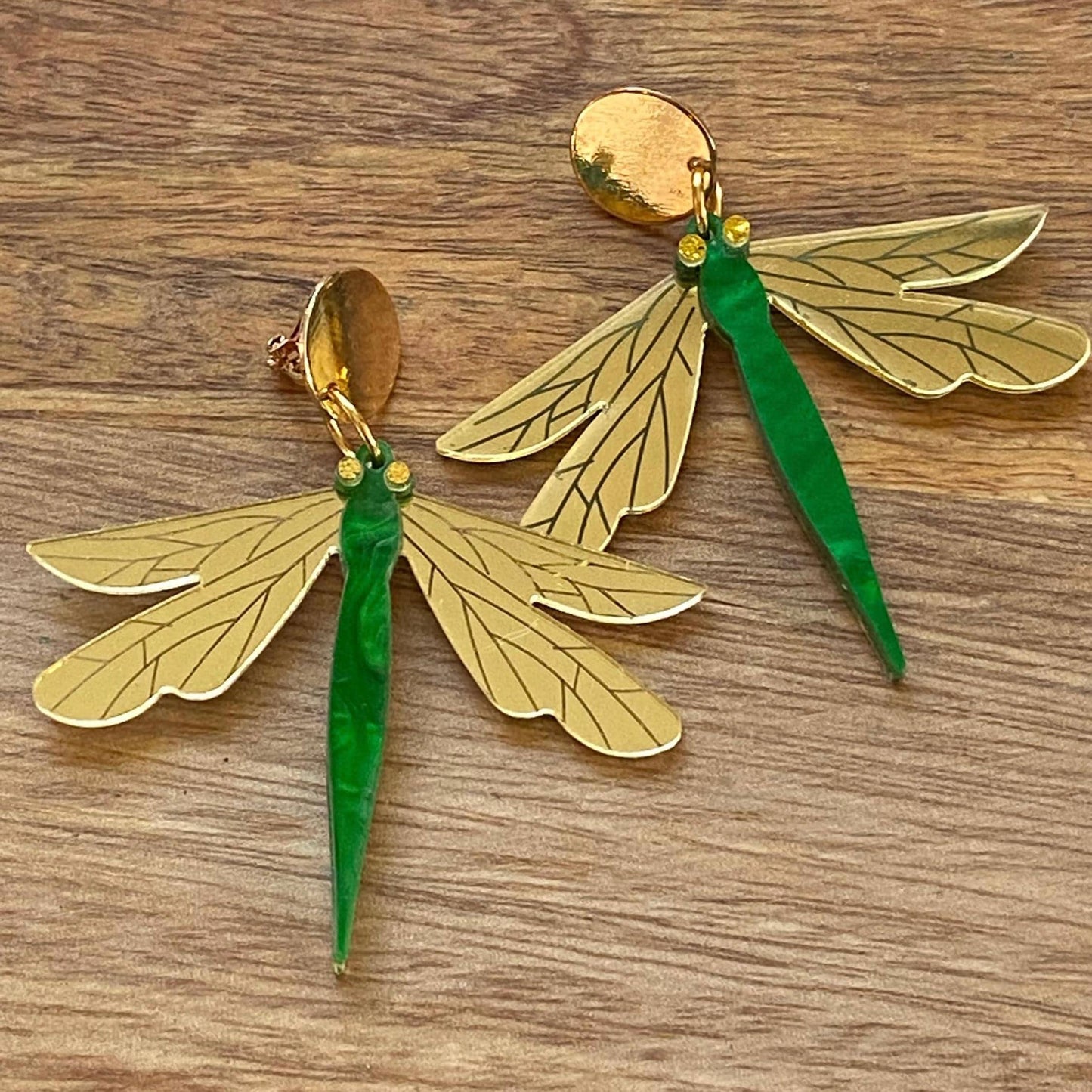 Giant Dangling dragonfly glittery clip on earrings (screw on|screwback)