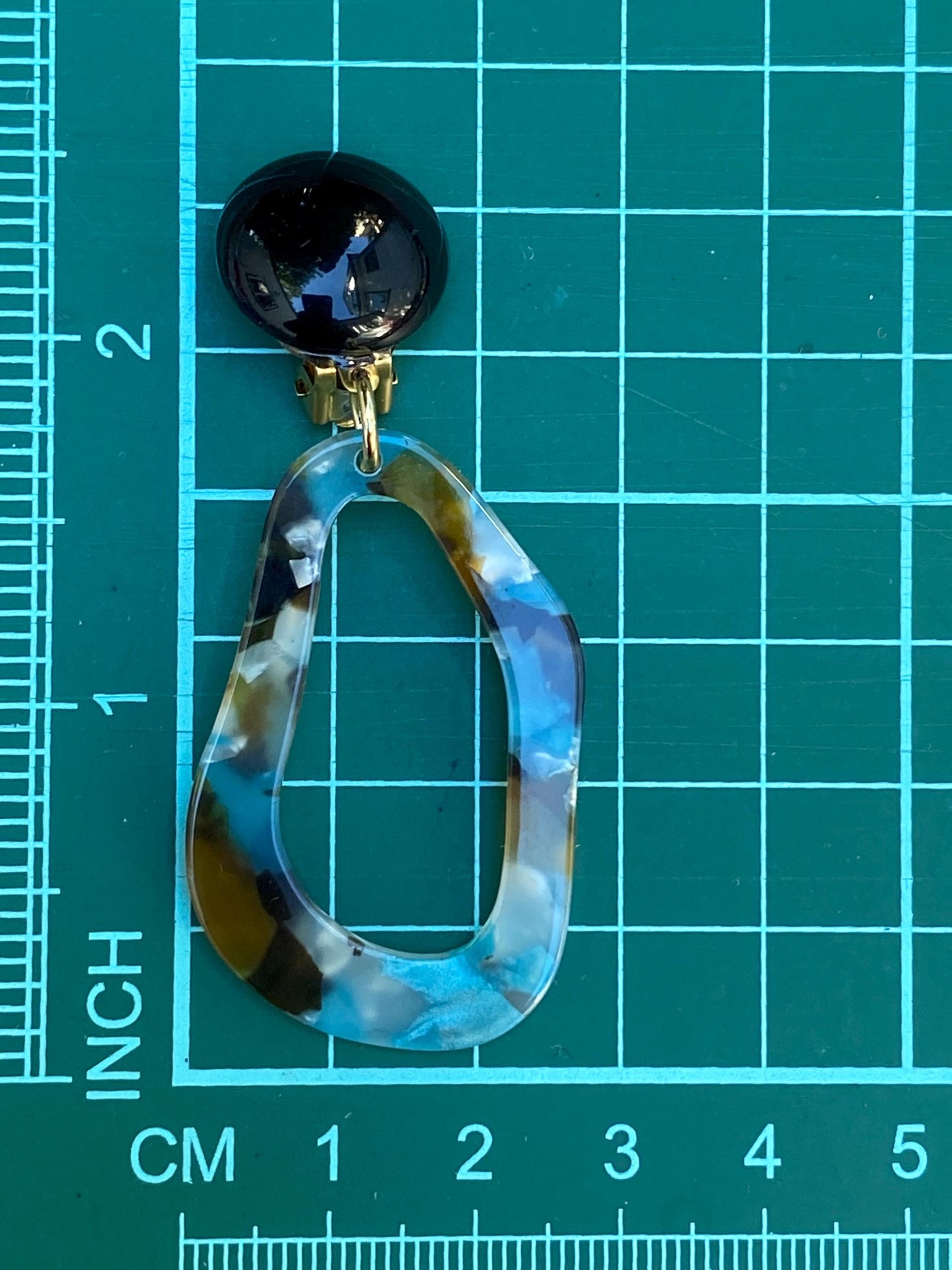 Clip on dangling blue tortoiseshell earrings