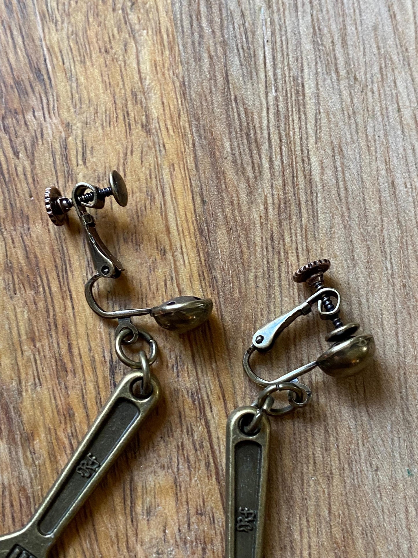 Simple Wrench Dangling clip on earrings, novelty hinged screwback earrings