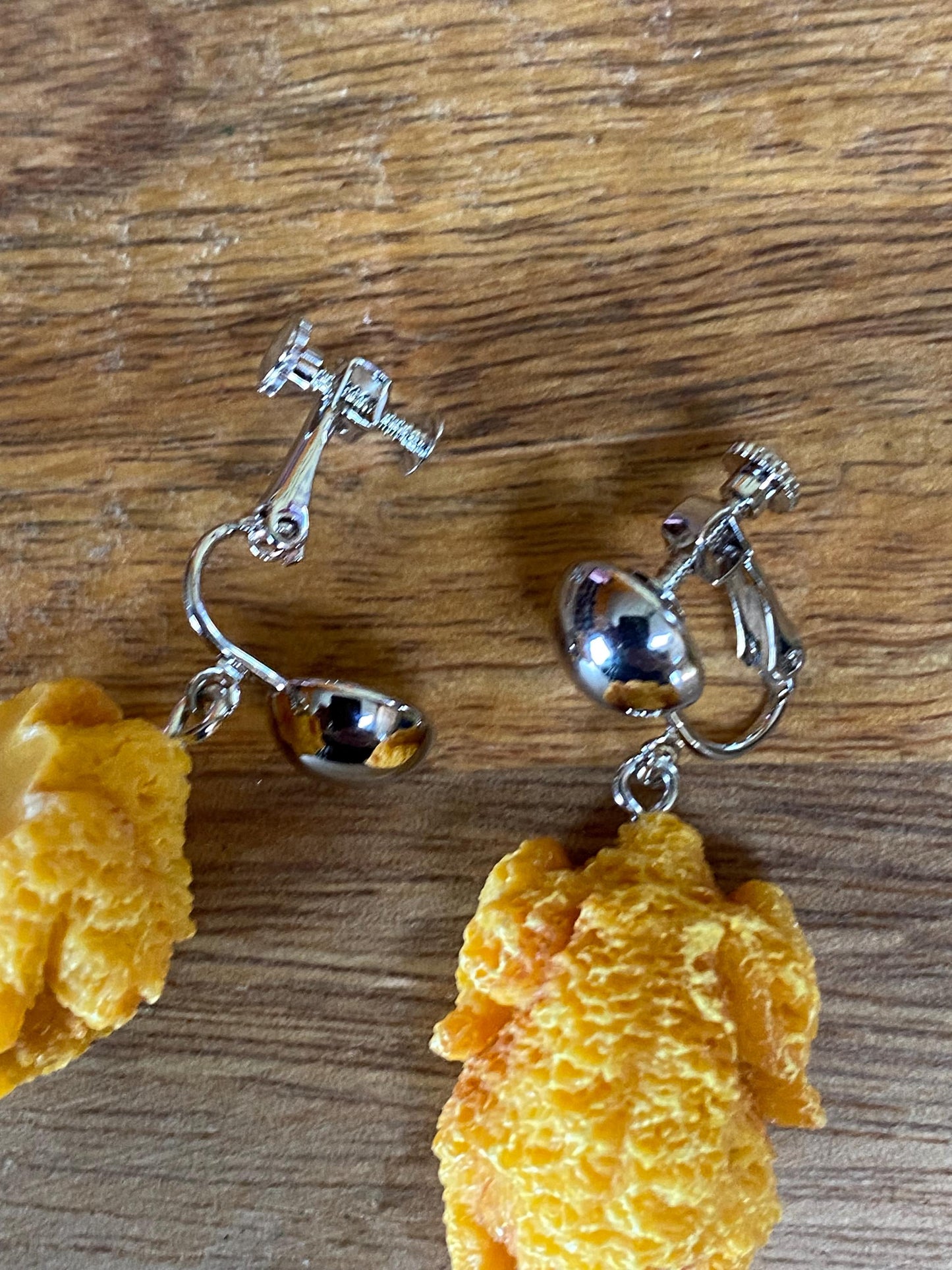 Dangling fried chicken clip on earrings plastic food earrings