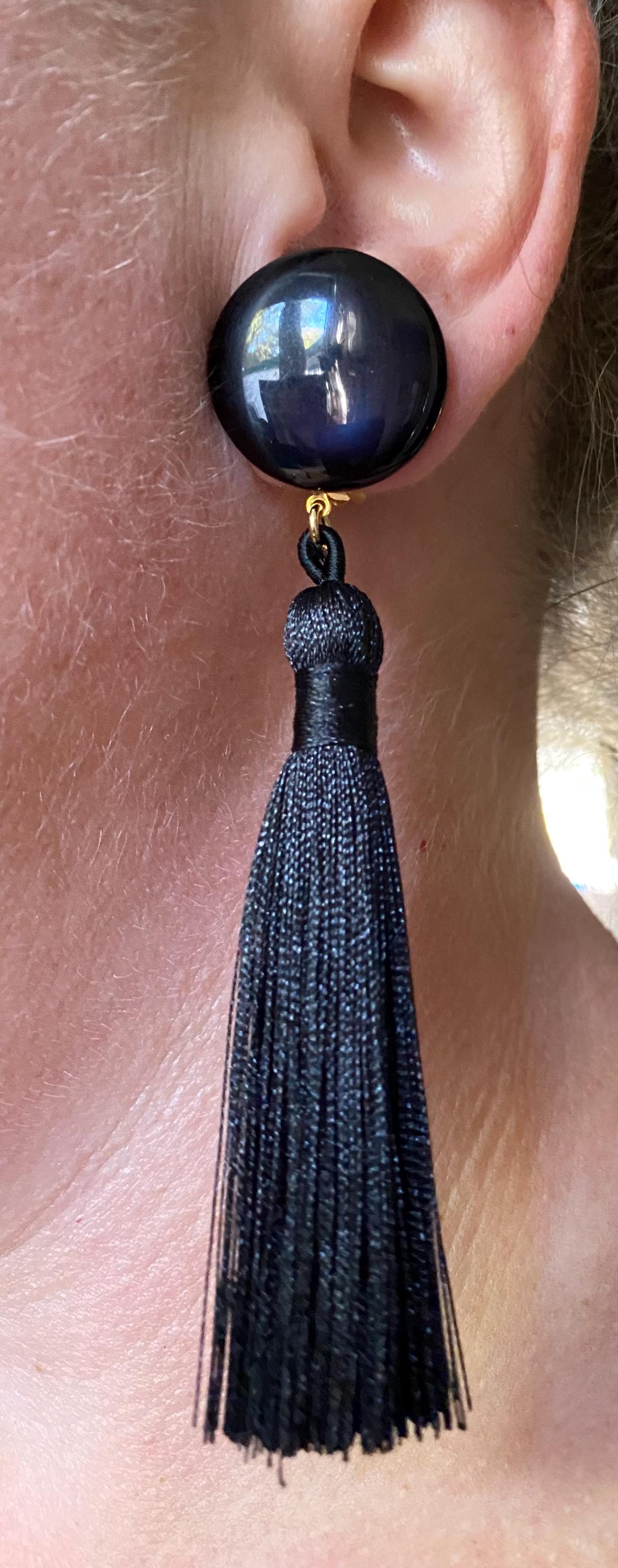 Clip on luxurious tassel earrings, long elegant ear clips